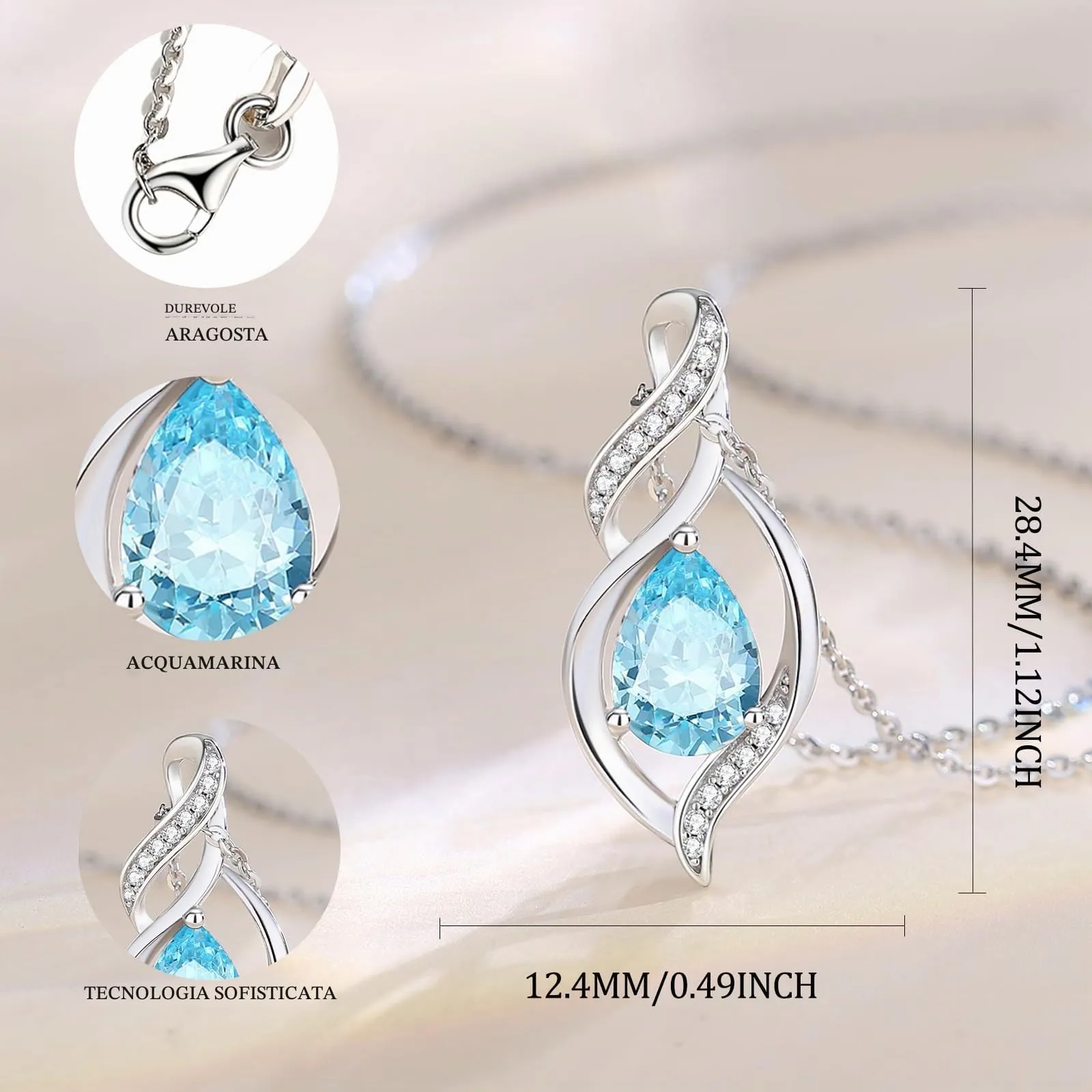 FANCIME Collana in Argento Sterling 925 con Acquamarina, Pietra Nascita Marzo - immagine 2