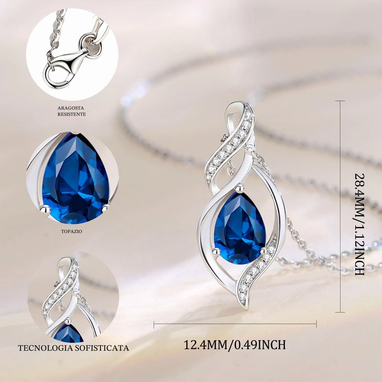 FANCIME Collana in Argento Sterling 925 con Topazio Pietra Nascita Dicembre - immagine 2