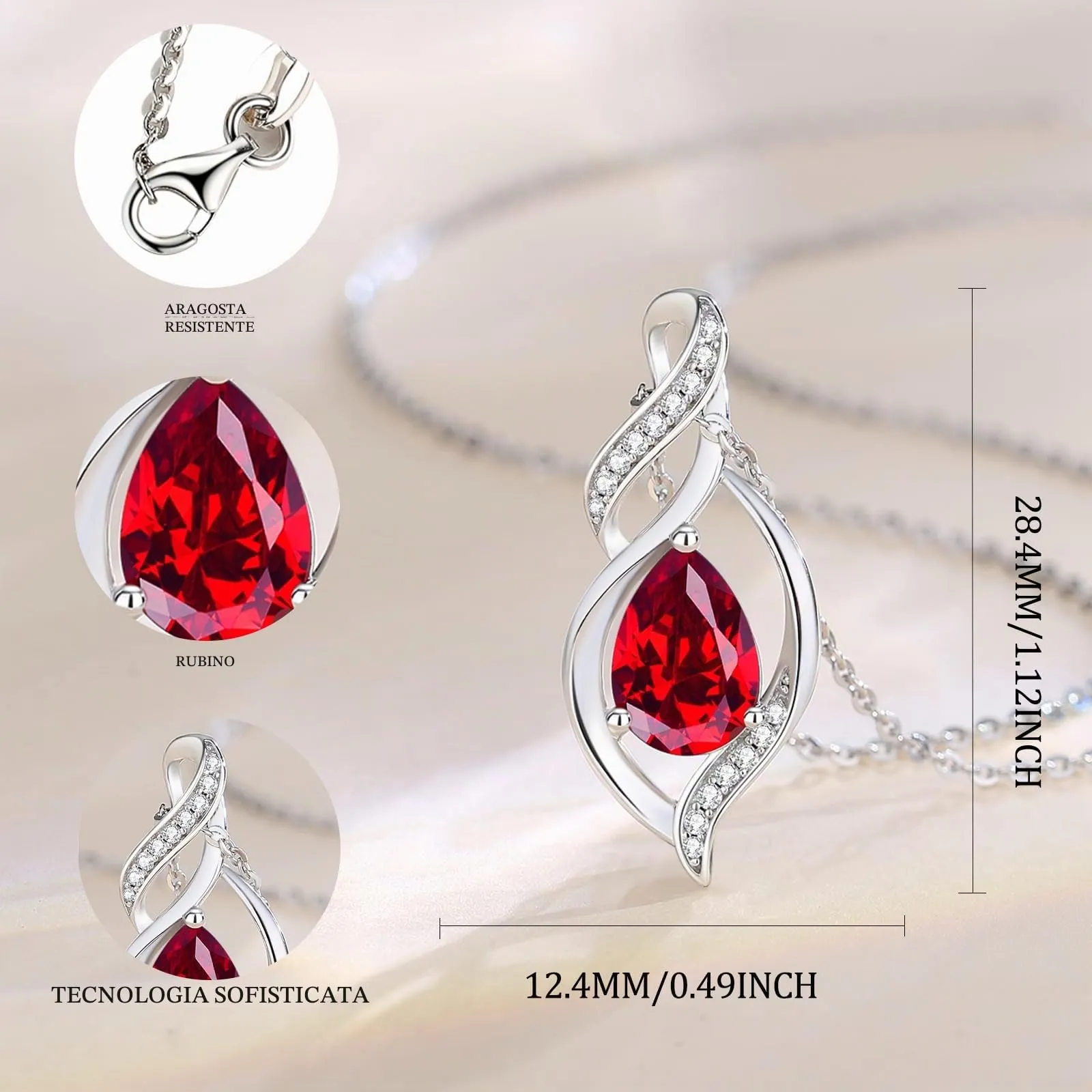 FANCIME Collana in Argento Sterling 925 con Rubino Pietra Nascita Luglio - immagine 2