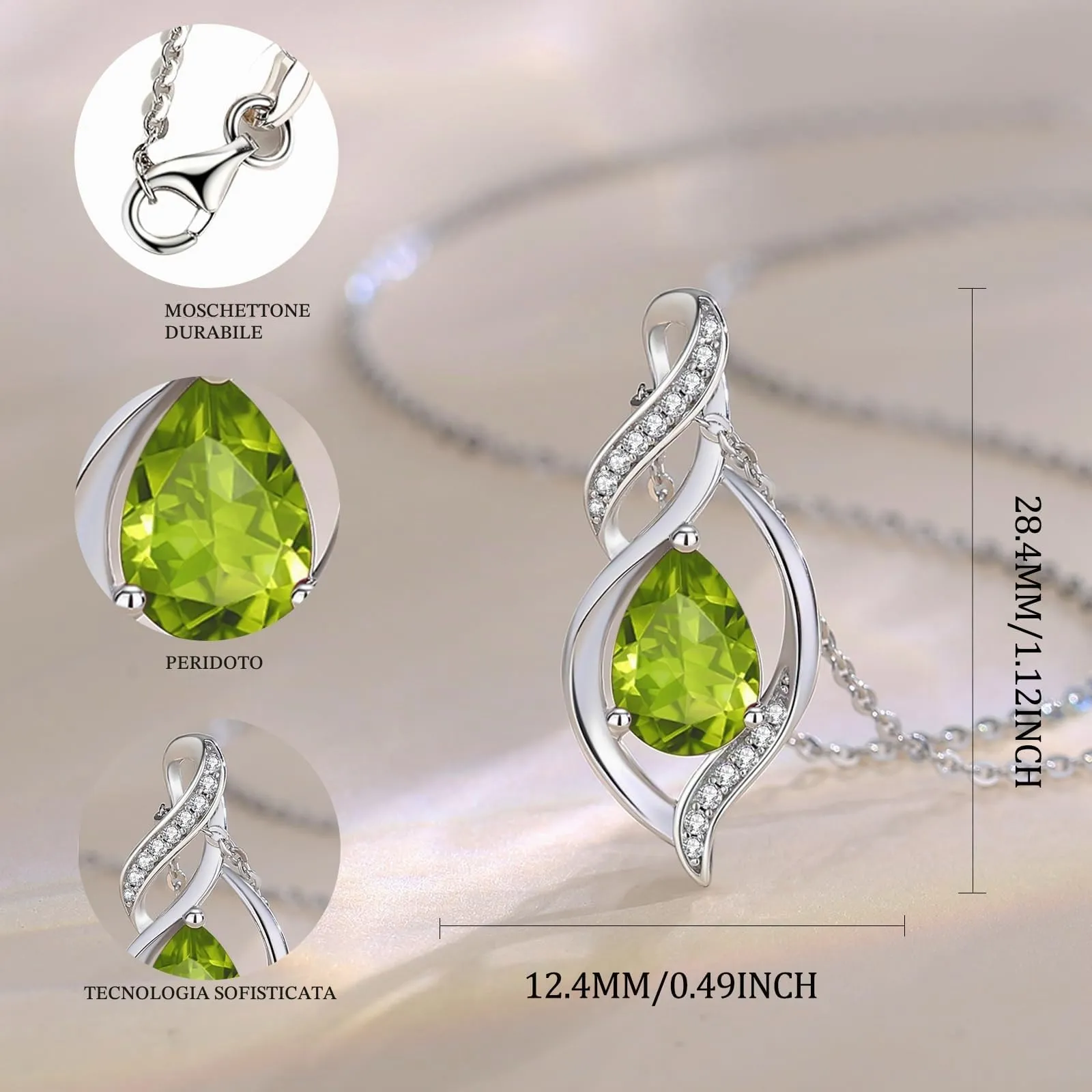 FANCIME Collana Donna in Argento Sterling 925 con Peridoto Pietra Nascita Agosto - immagine 2