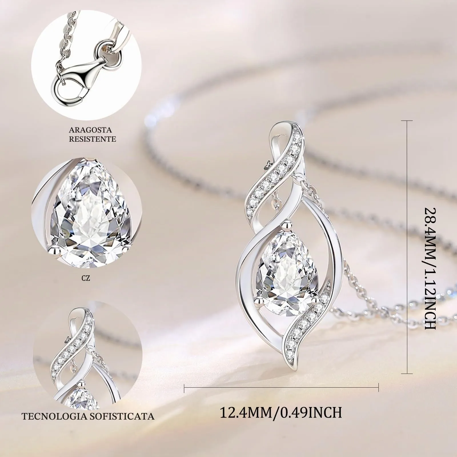 FANCIME Collana in Argento Sterling 925 con Zirconia Pietra Nascita Aprile - immagine 2