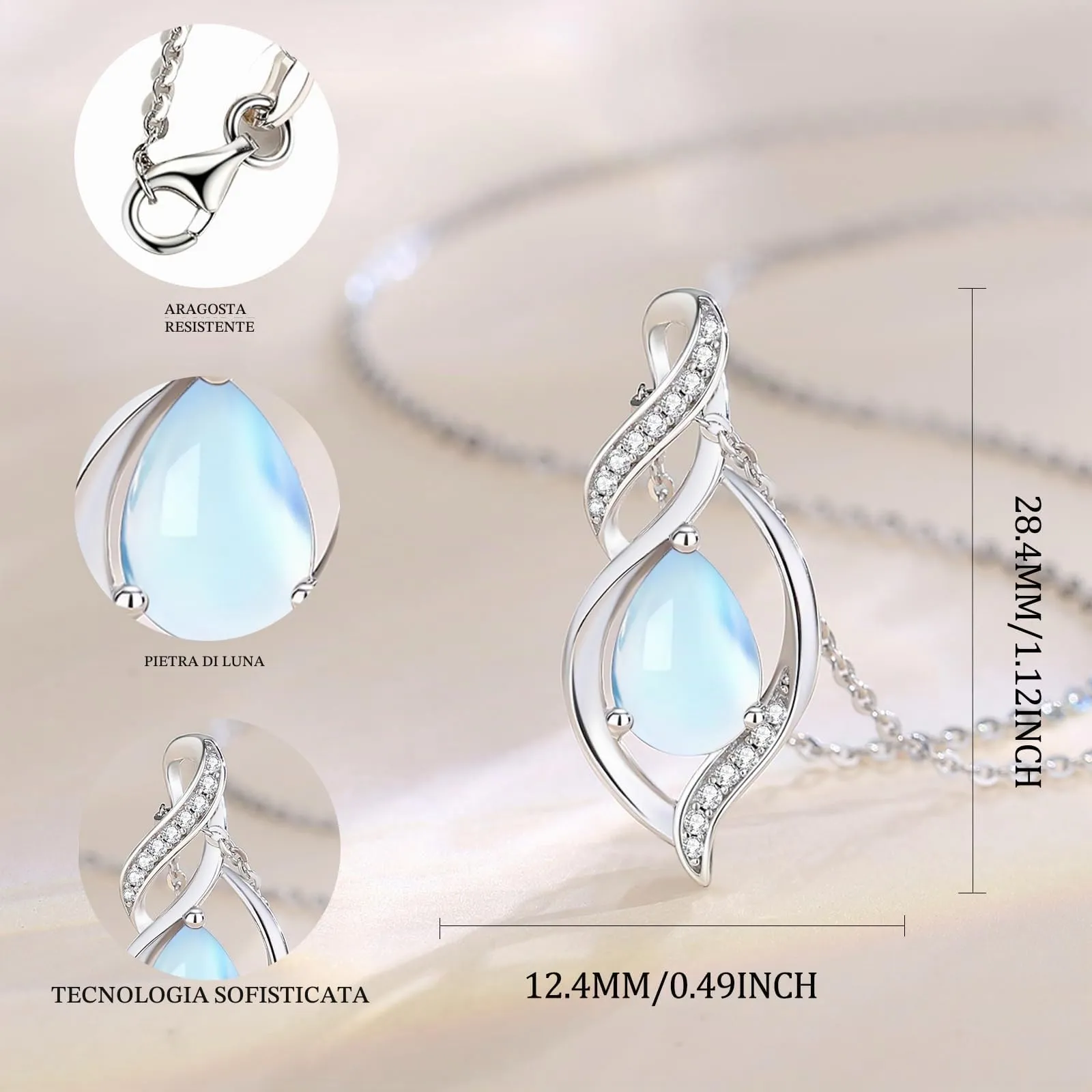 FANCIME Collana Donna in Argento 925 con Pietra Luna per Nascita Giugno - immagine 2