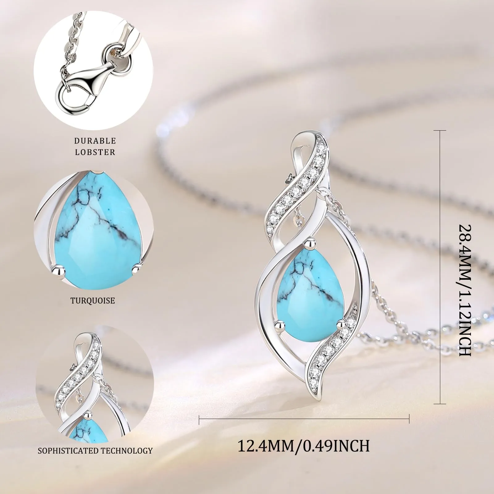 FANCIME Collana in Argento Sterling 925 con Turchese Pietra Nascita Dicembre - immagine 2