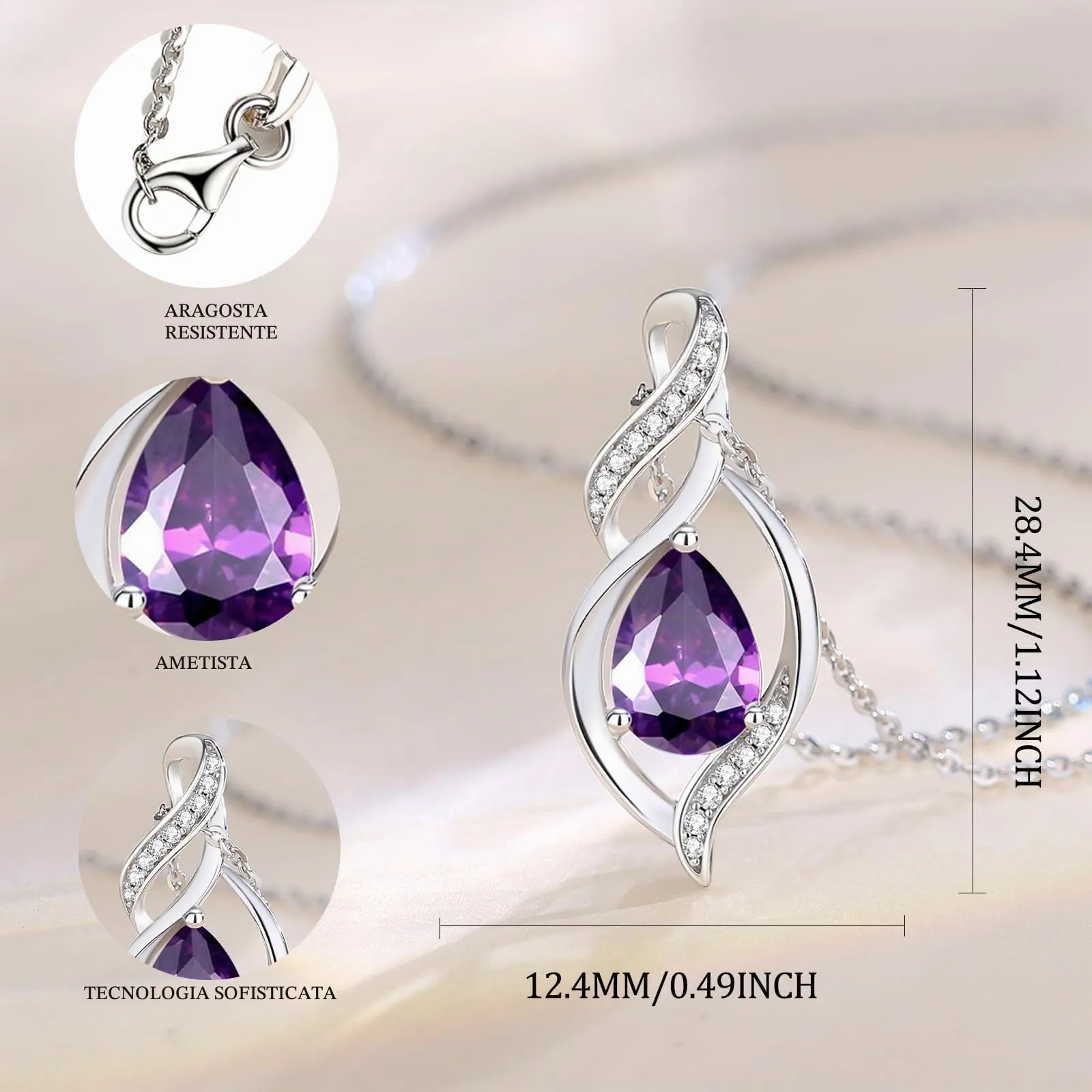 FANCIME Collana in Argento Sterling 925 con Ametista, Pietra Nascita Febbraio - immagine 2