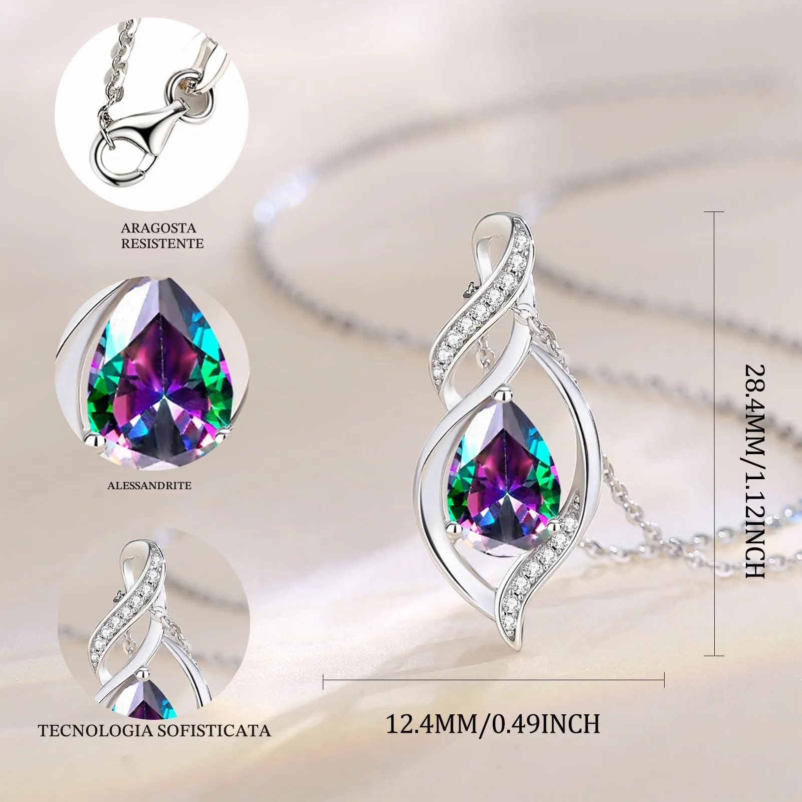 FANCIME Collana Donna in Argento 925 con Alessandrite Pietra Nascita Giugno - immagine 2
