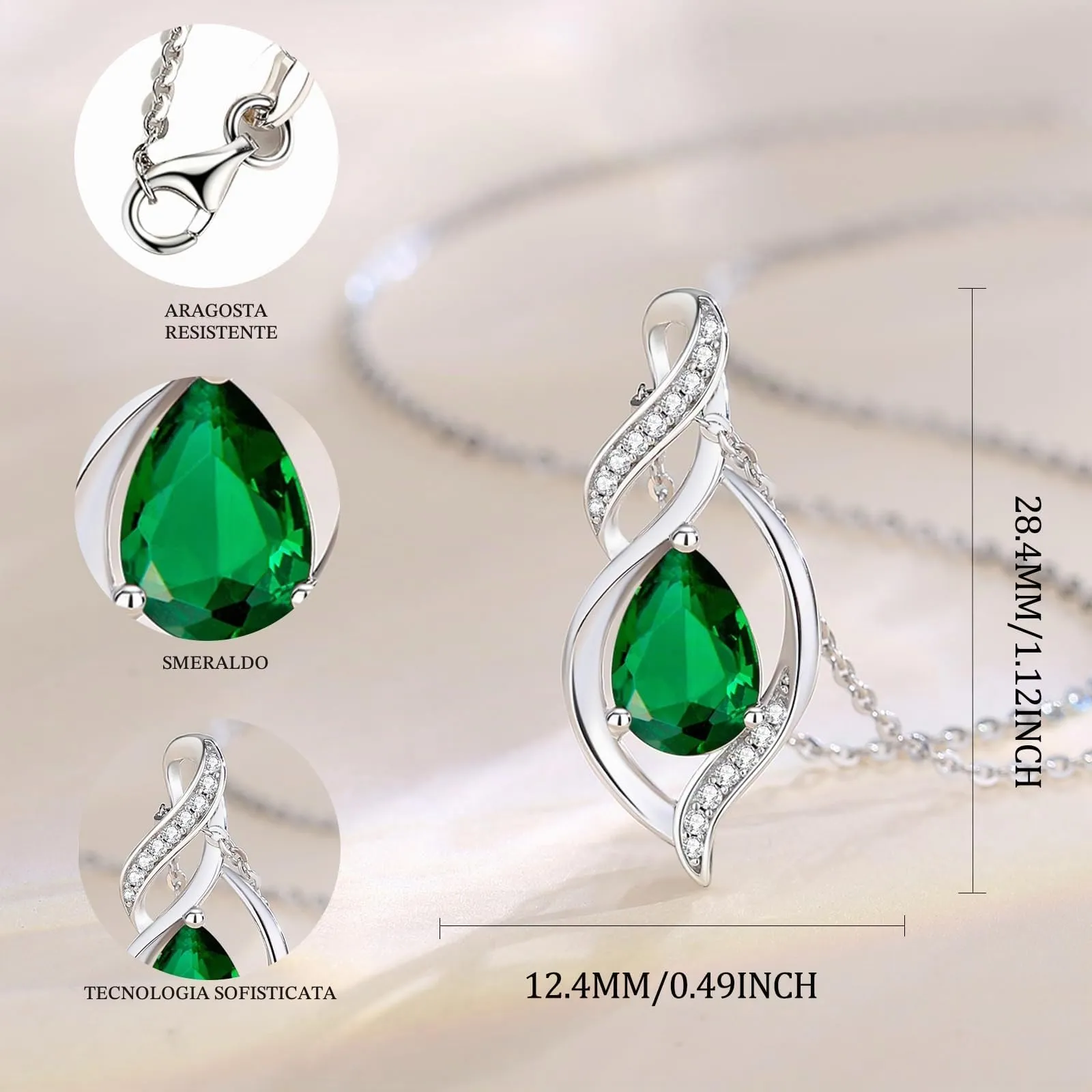 FANCIME Collana in Argento Sterling 925 con Smeraldo Pietra Nascita Maggio - immagine 4