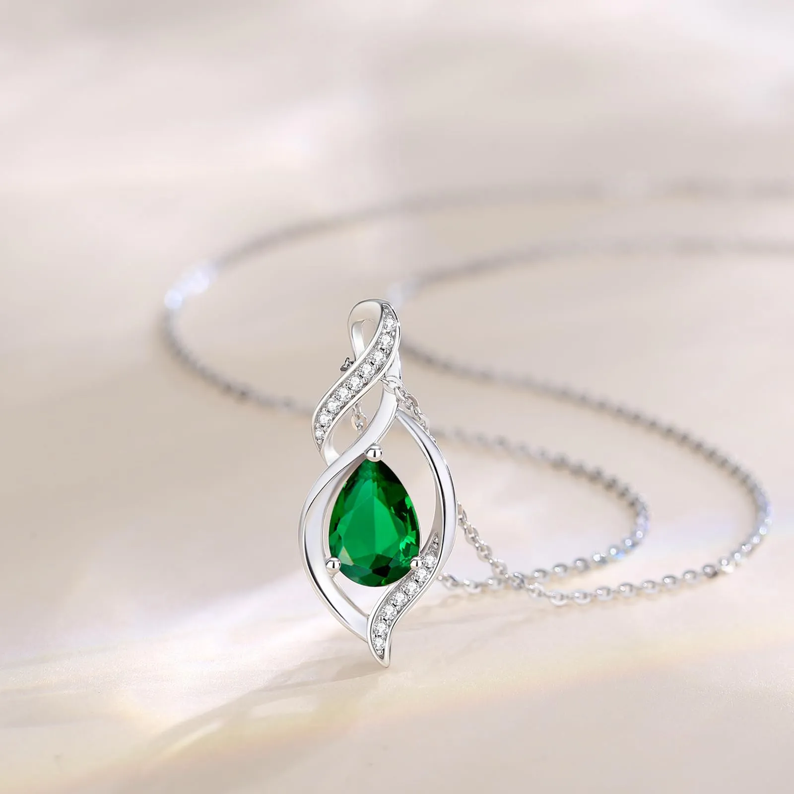 FANCIME Collana in Argento Sterling 925 con Smeraldo Pietra Nascita Maggio - immagine 5