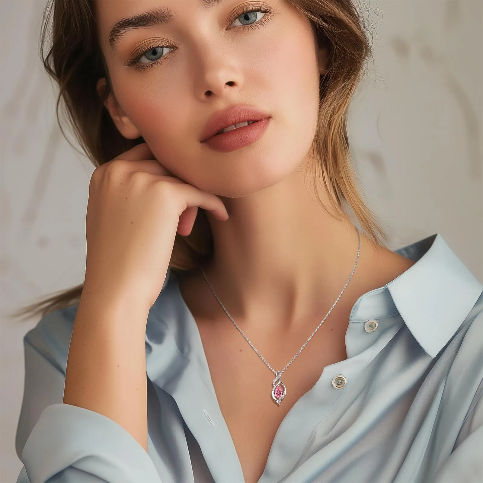 FANCIME Collana in Argento Sterling 925 con Tormalina Rosa Pietra Nascita Ottobre - immagine 2