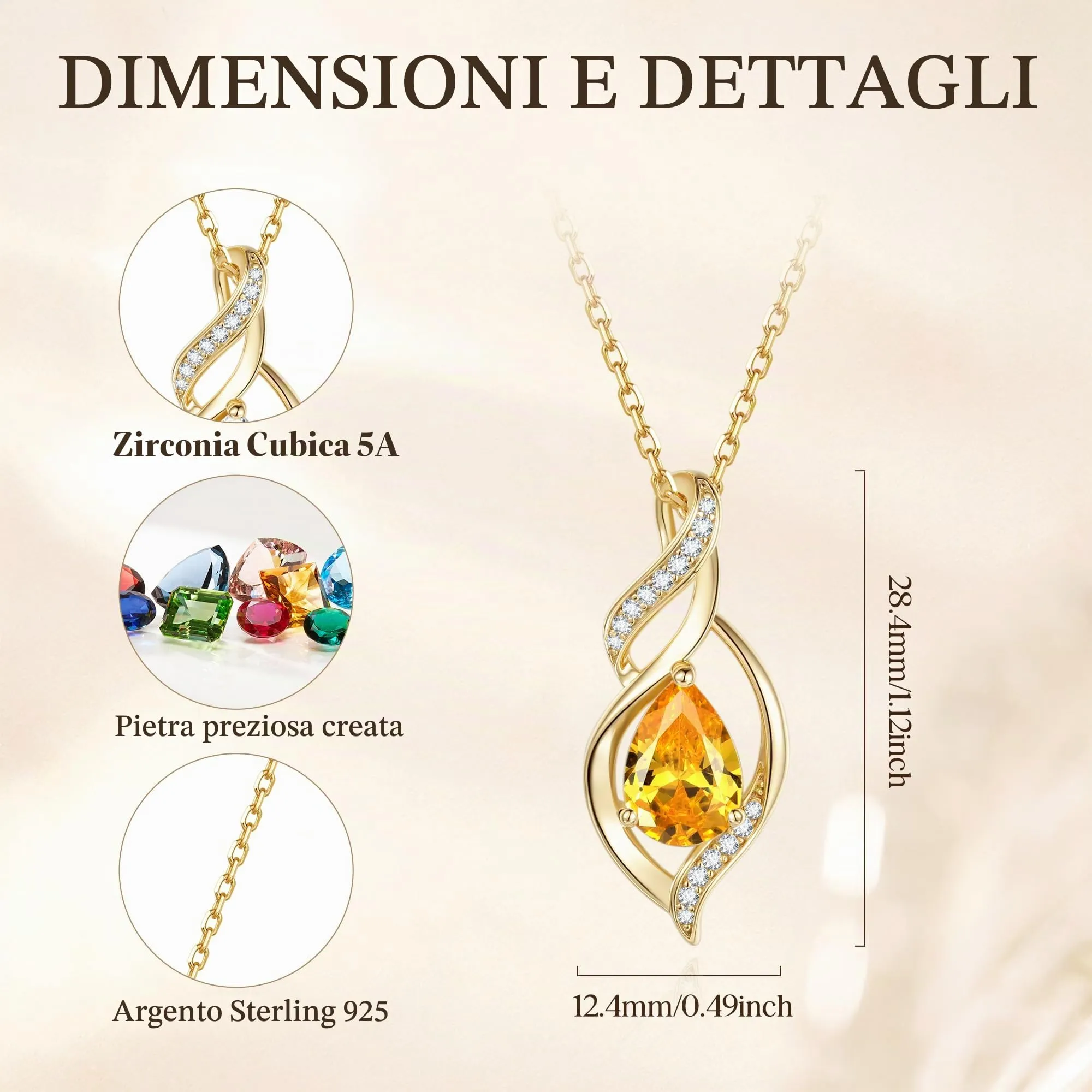 FANCIME Collana Donna in Argento 925 Placcato Oro con Citrino Pietra Nascita - immagine 2