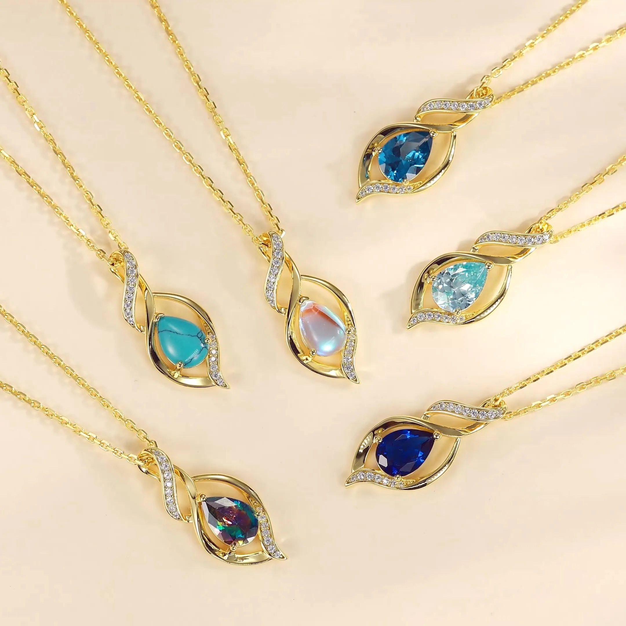 FANCIME Zaffiro Collana Donna Argento 925 Placcato Oro Pietra Nascita - immagine 5