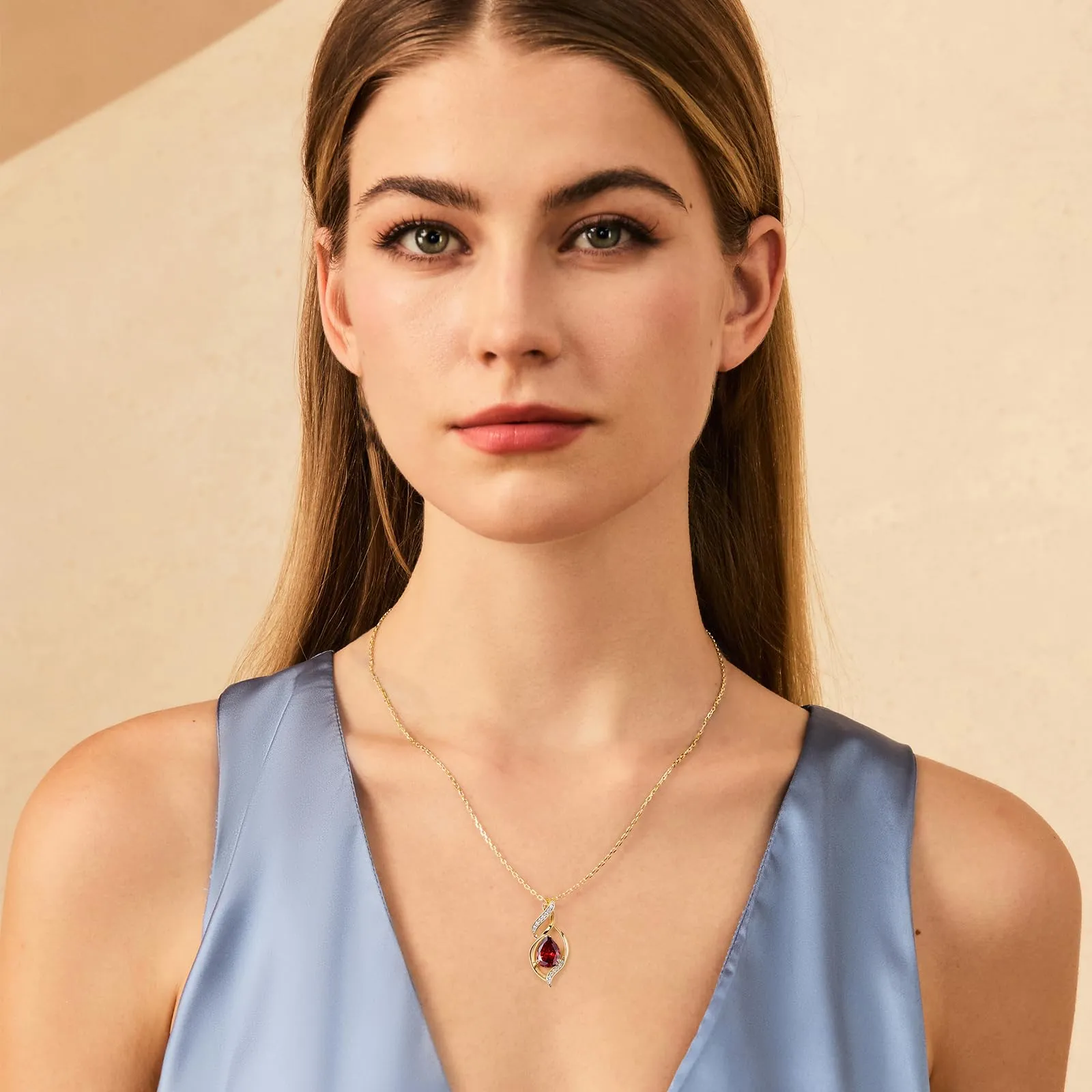 FANCIME Collana Donna in Argento 925 Placcato Oro con Pietra Nascita Rubino - immagine 4