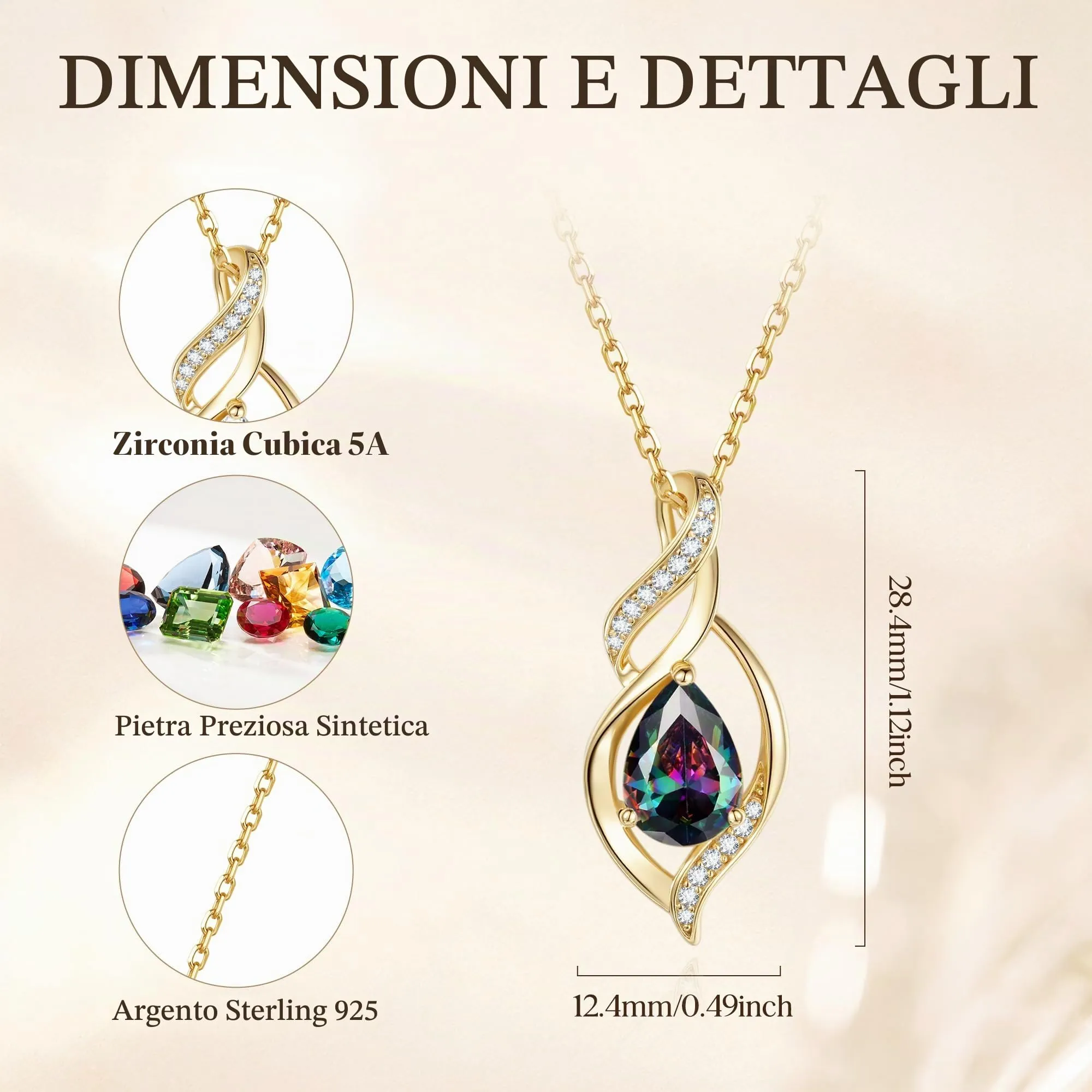 FANCIME Collana Donna in Argento 925 Placcato Oro con Alessandrite - immagine 2