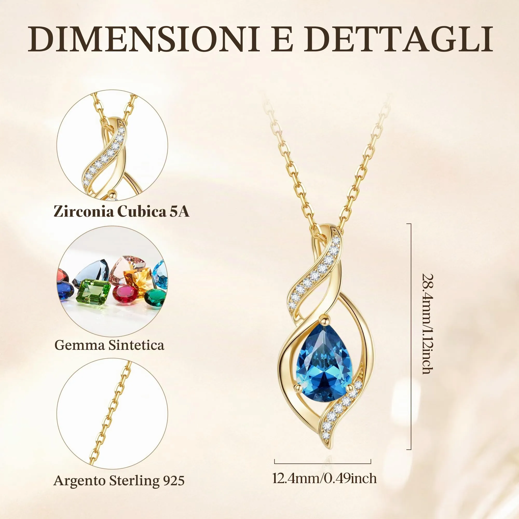FANCIME Collana Donna in Argento 925 Placcato Oro con Topazio Pietra Nascita - immagine 2