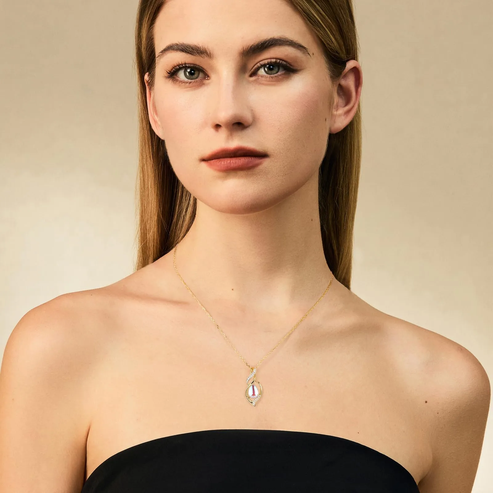 FANCIME Collana Donna in Argento 925 Placcato Oro con Pietra di Luna - immagine 3
