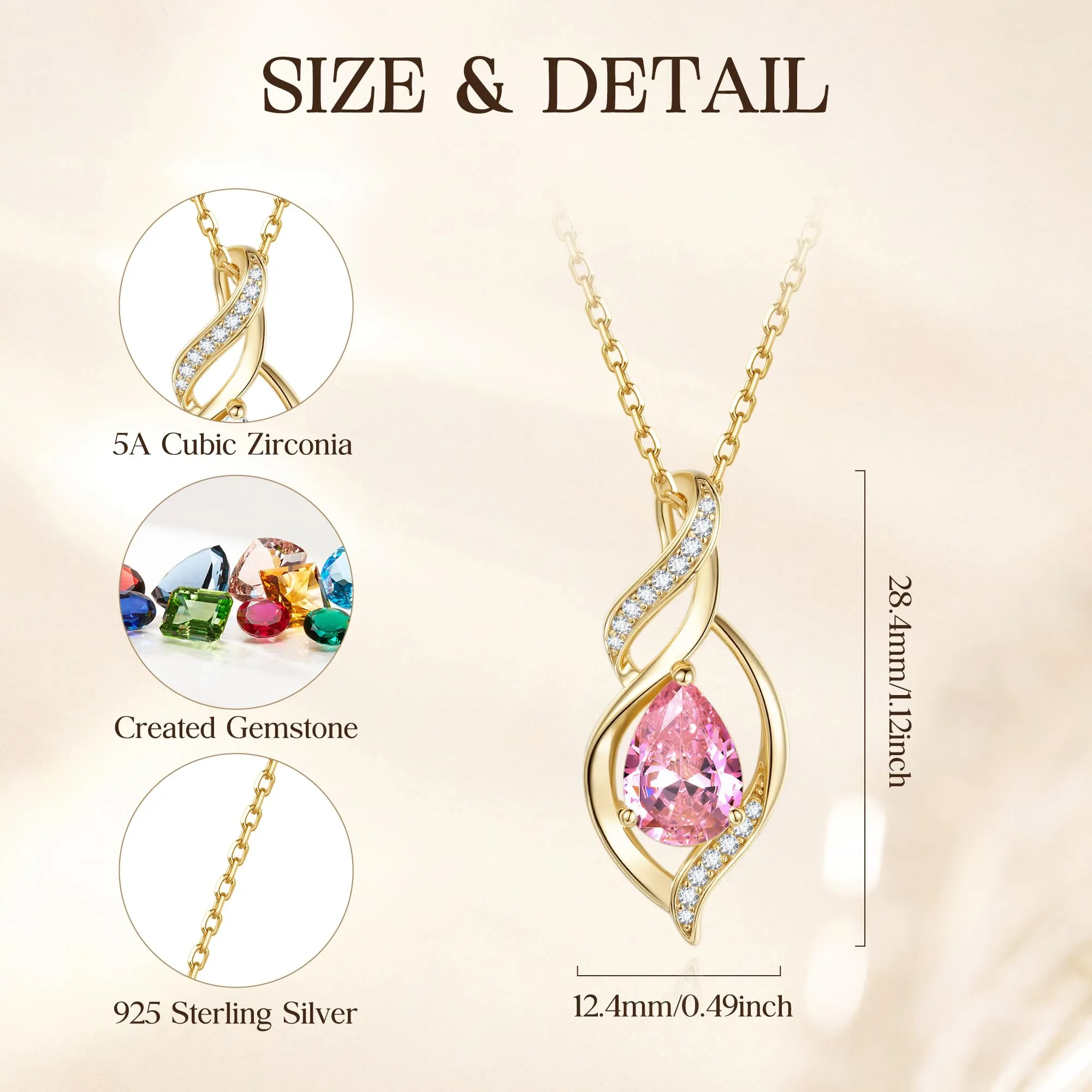 FANCIME Collana Donna in Argento 925 Placcato Oro con Tormalina Pietra Nascita - immagine 2