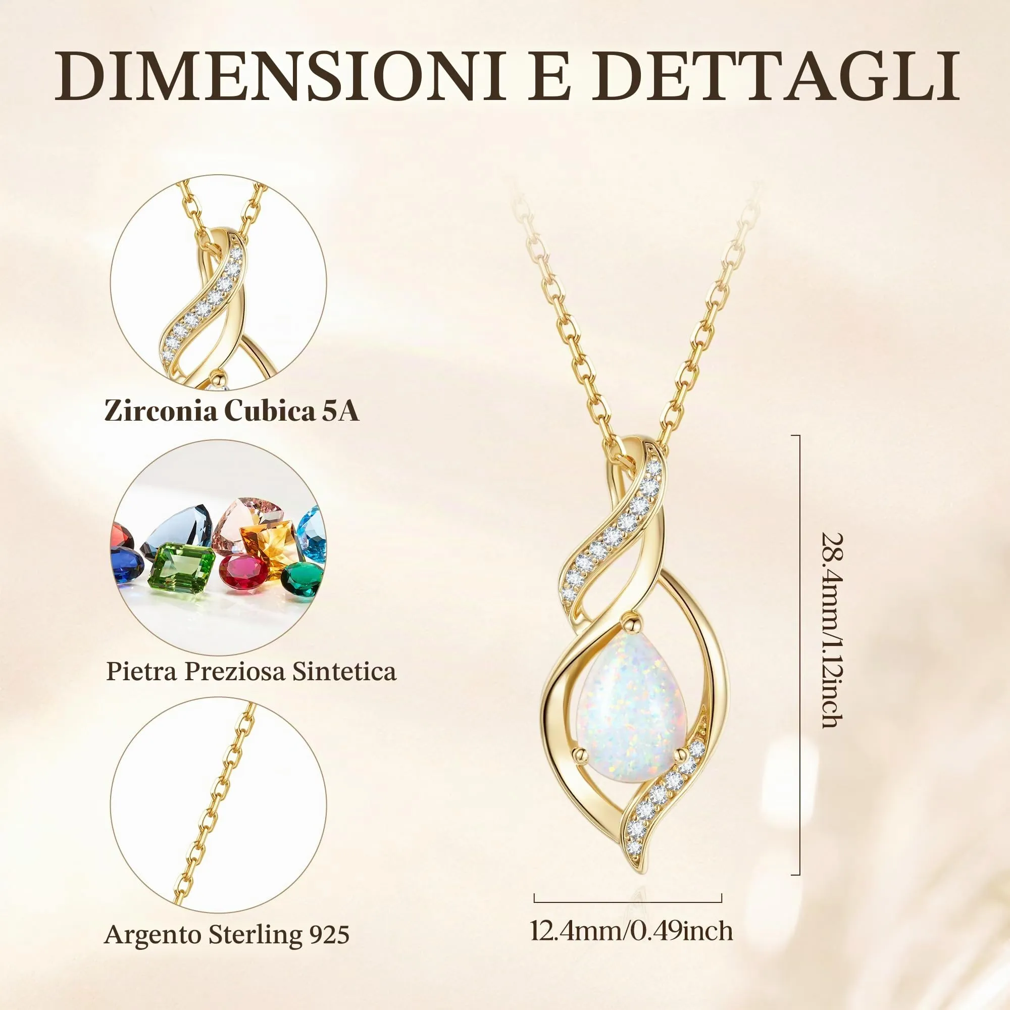 FANCIME Collana Donna in Argento 925 Placcato Oro con Opale Pietra Nascita - immagine 2
