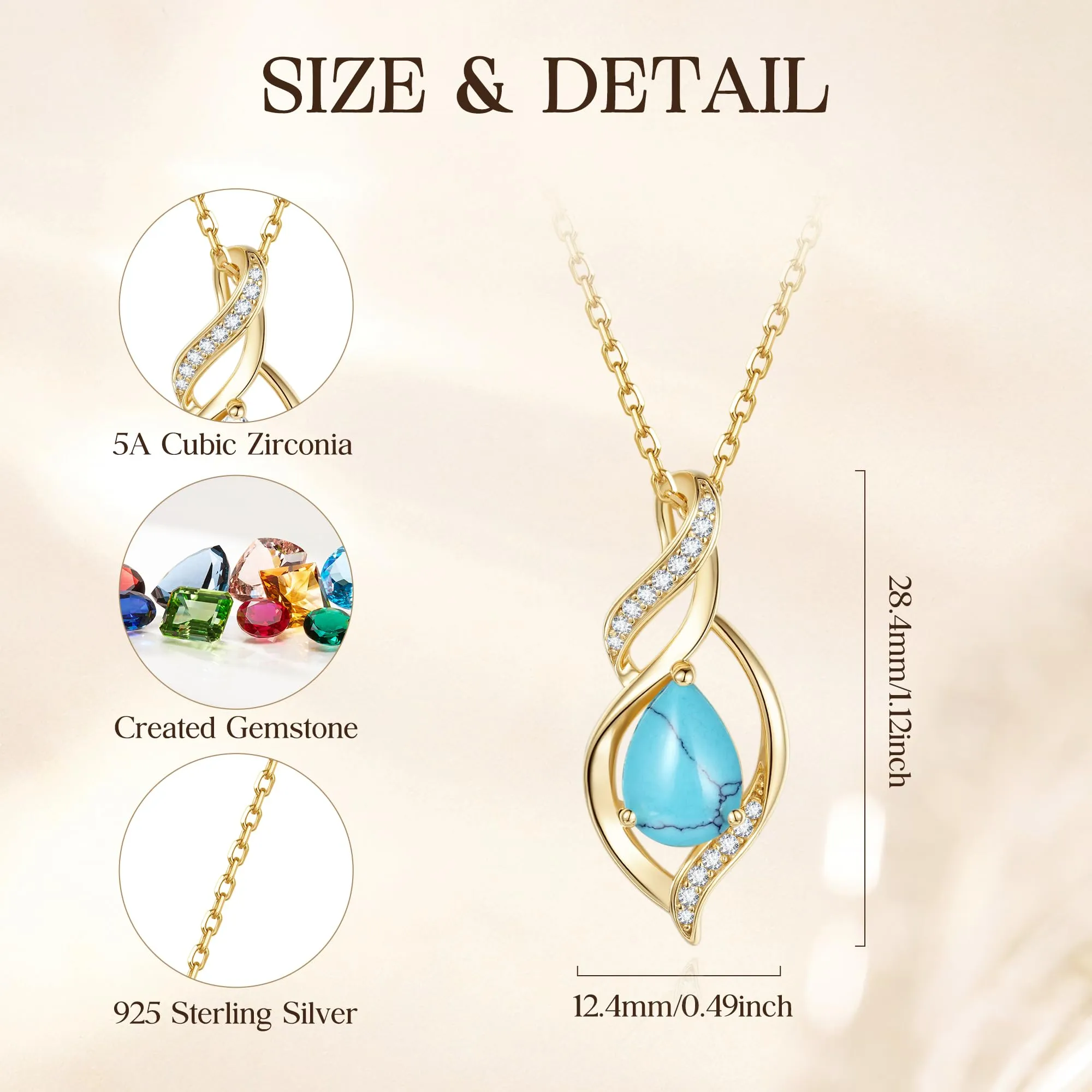 FANCIME Collana Donna in Argento 925 Placcato Oro con Pietra Nascita Turchese - immagine 2