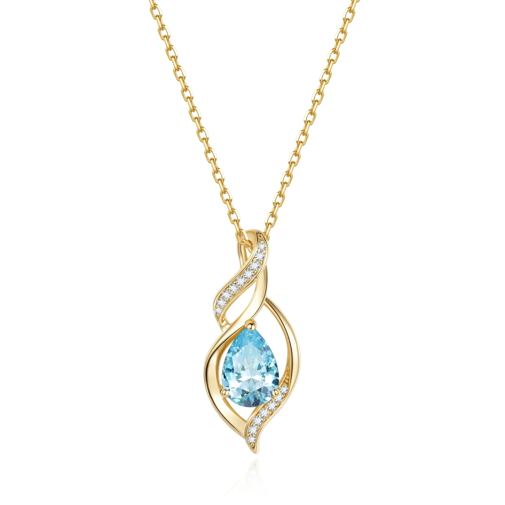 FANCIME Collana Donna in Argento 925 Placcato Oro con Acquamarina Pietra Nascita - immagine 1
