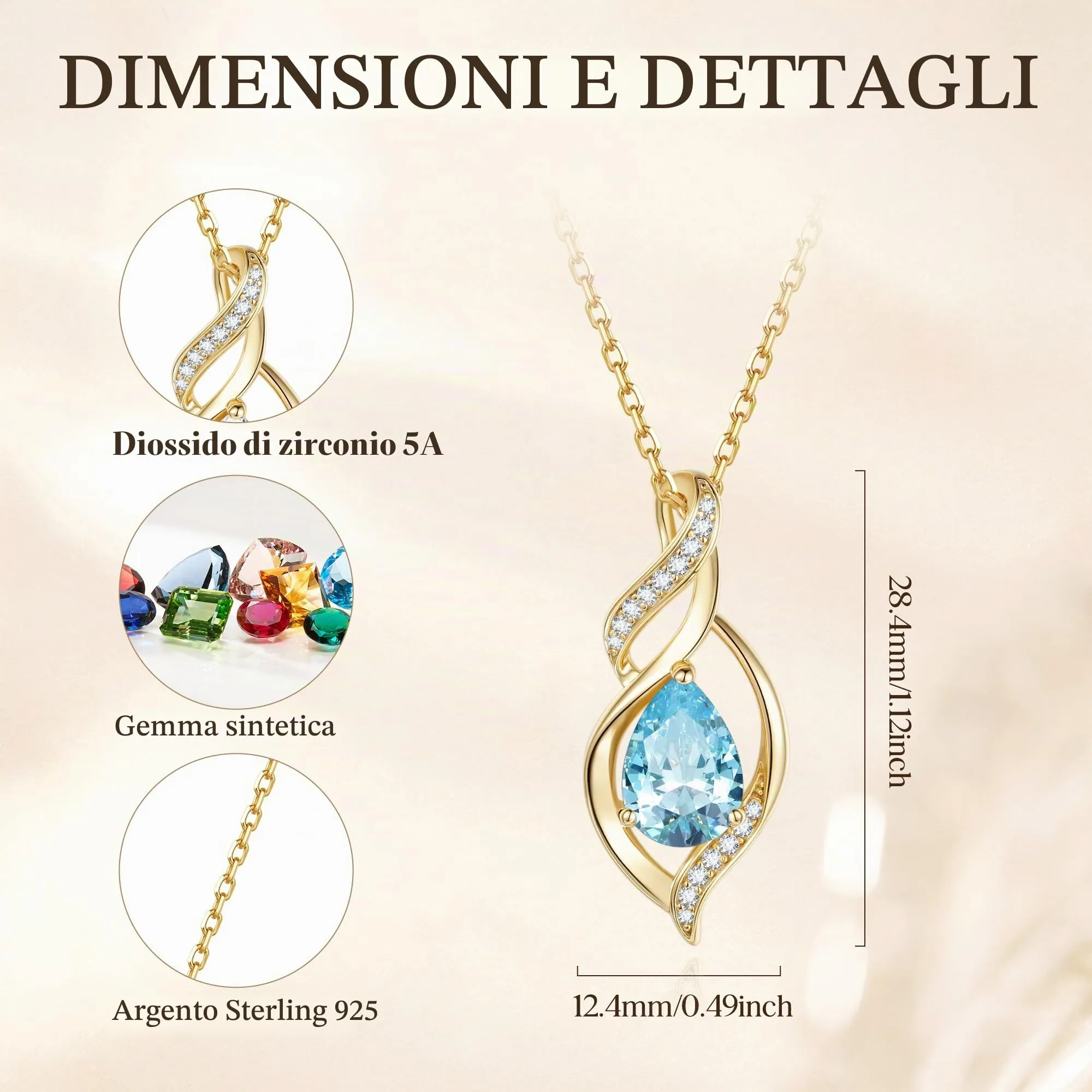 FANCIME Collana Donna in Argento 925 Placcato Oro con Acquamarina Pietra Nascita - immagine 2