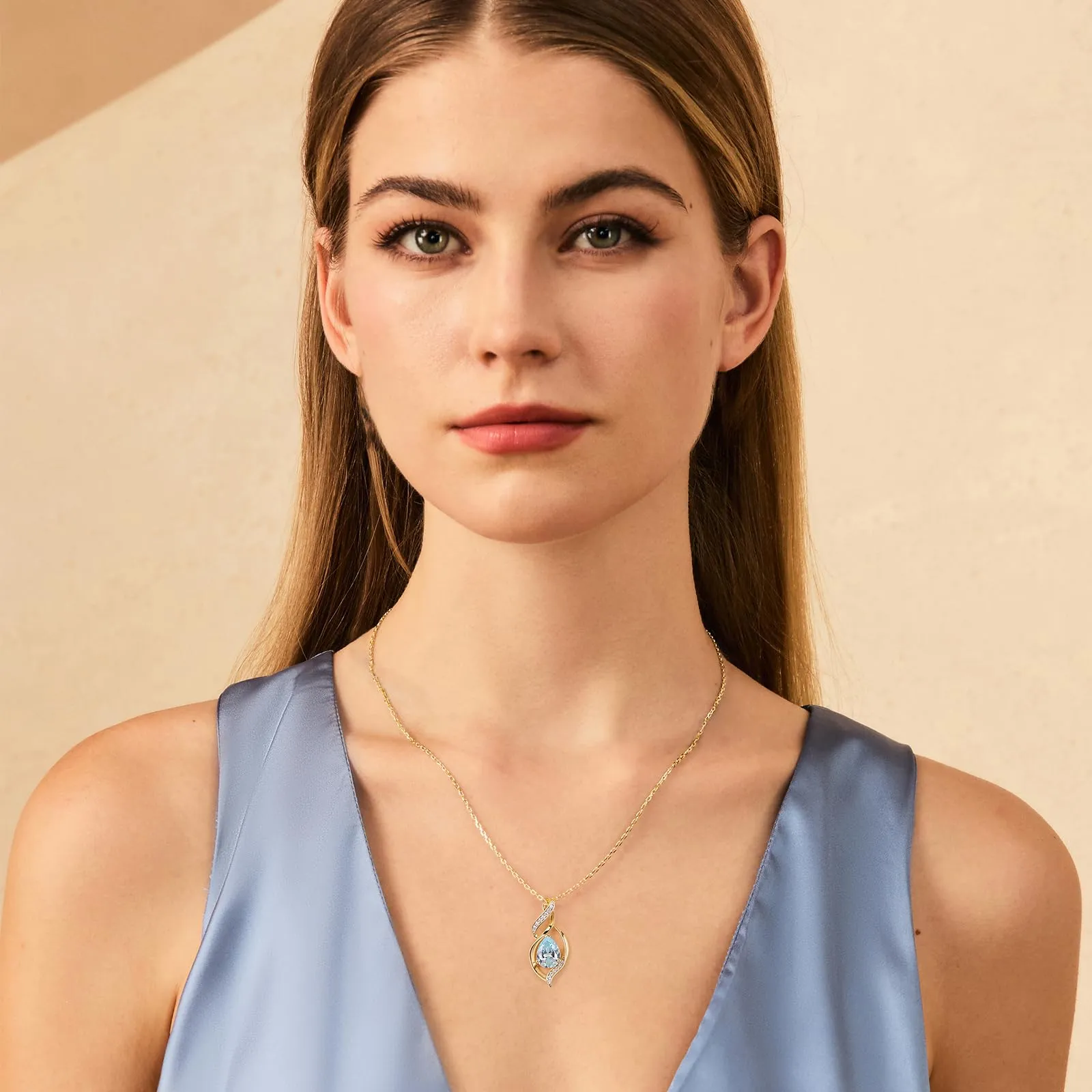 FANCIME Collana Donna in Argento 925 Placcato Oro con Acquamarina Pietra Nascita - immagine 4