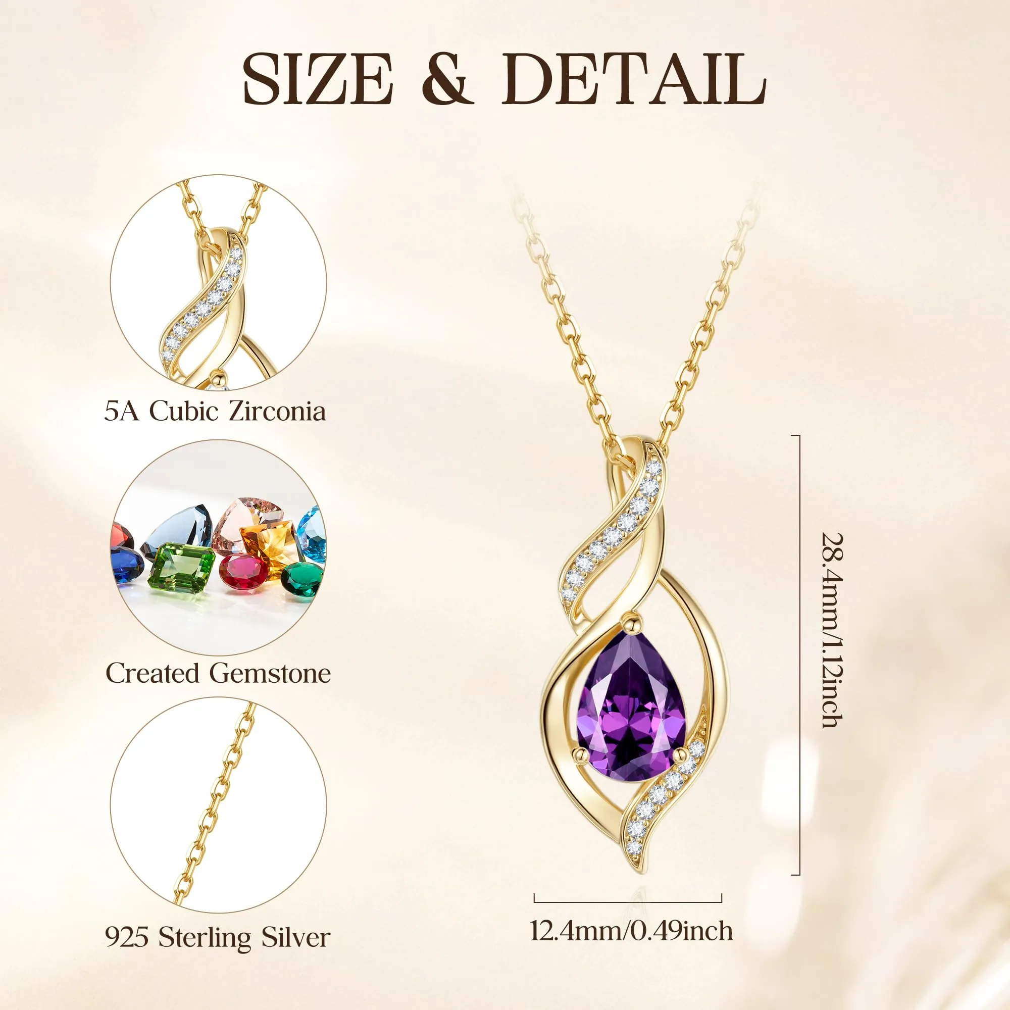 FANCIME Collana Donna in Argento 925 Placcato Oro con Ametista Pietra Nascita - immagine 2