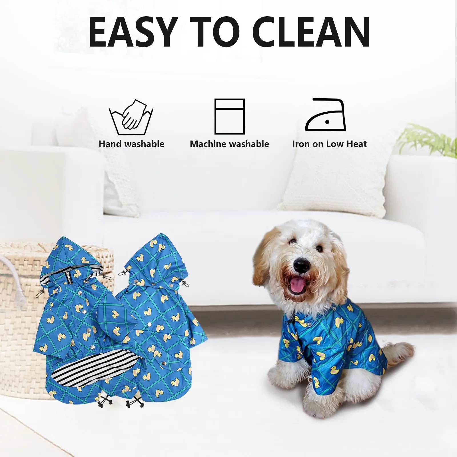 Morezi Impermeabile per Cani con Cappuccio Staccabile, Blu Plaid, L - immagine 7