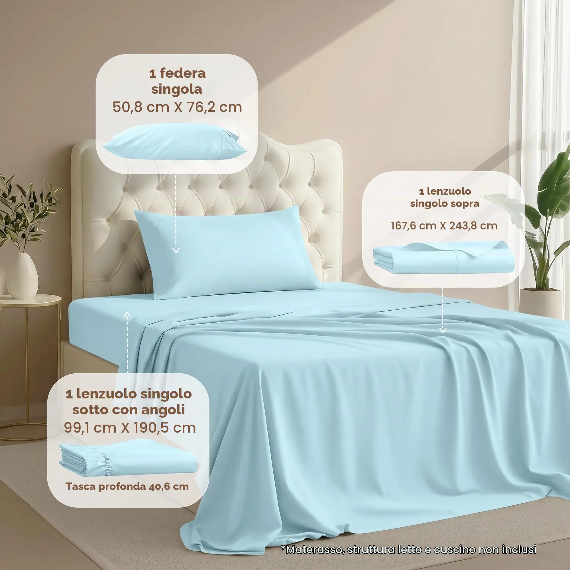Utopia Bedding Set di lenzuola per letto singolo, 3 pezzi, Blu Ghiaccio, USA Twin - immagine 2