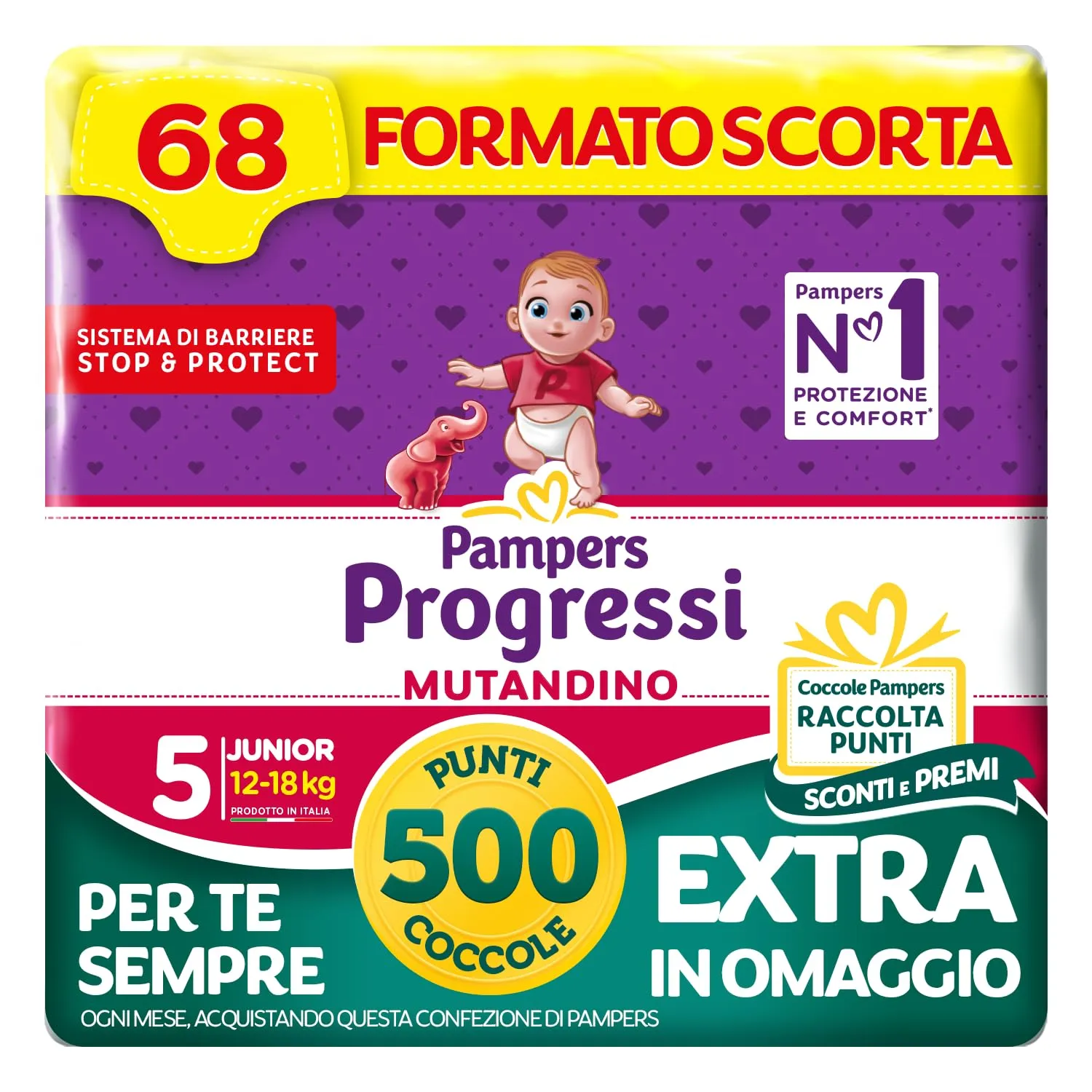 Pampers Progressi Mut Junior, Taglia 5 (12-18 kg), 68 Pannolini Bambino - immagine 1