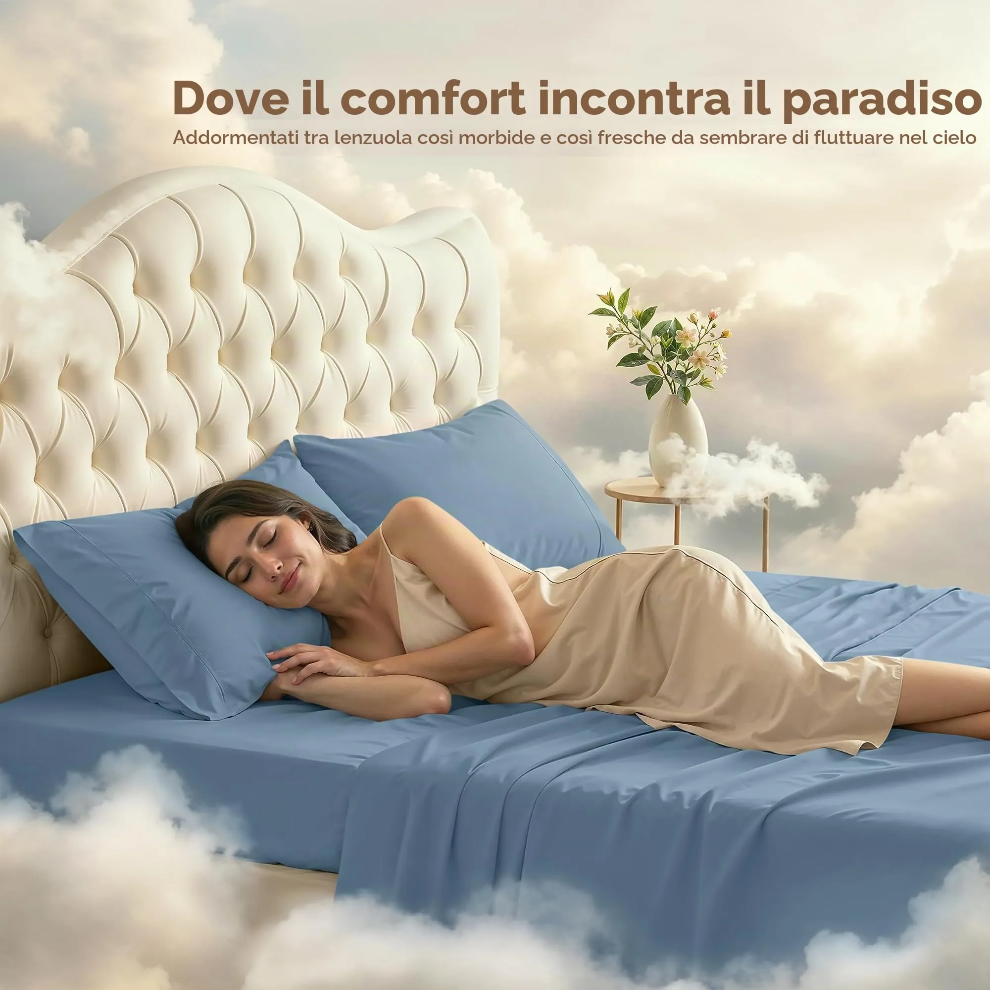 Utopia Bedding Set di lenzuola in microfibra per letto matrimoniale, 4 pezzi, Blu Olandese - immagine 4