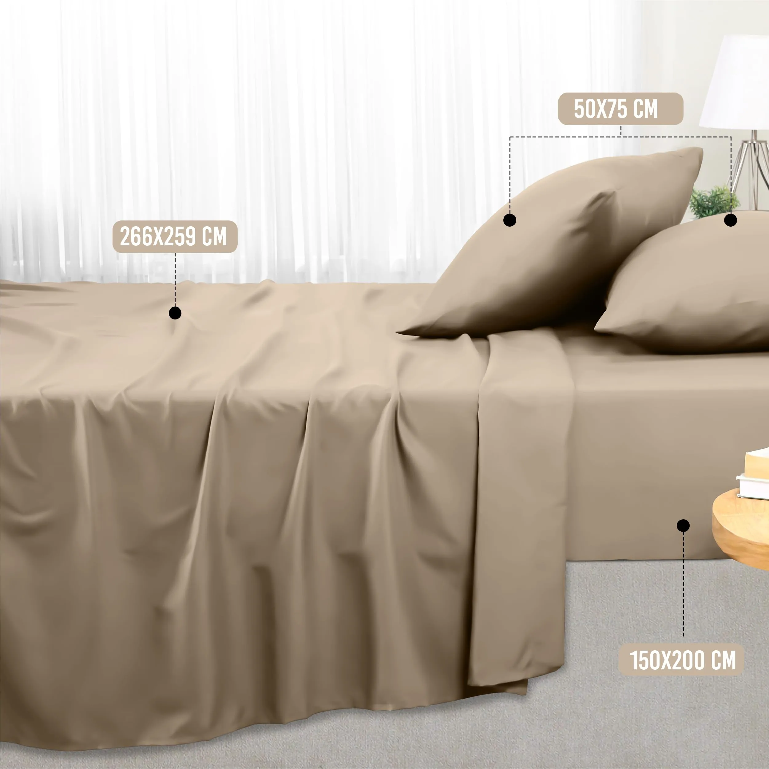 Utopia Bedding Set Lenzuola Letto 4 Pezzi, 150x200cm, Sabbia - immagine 2