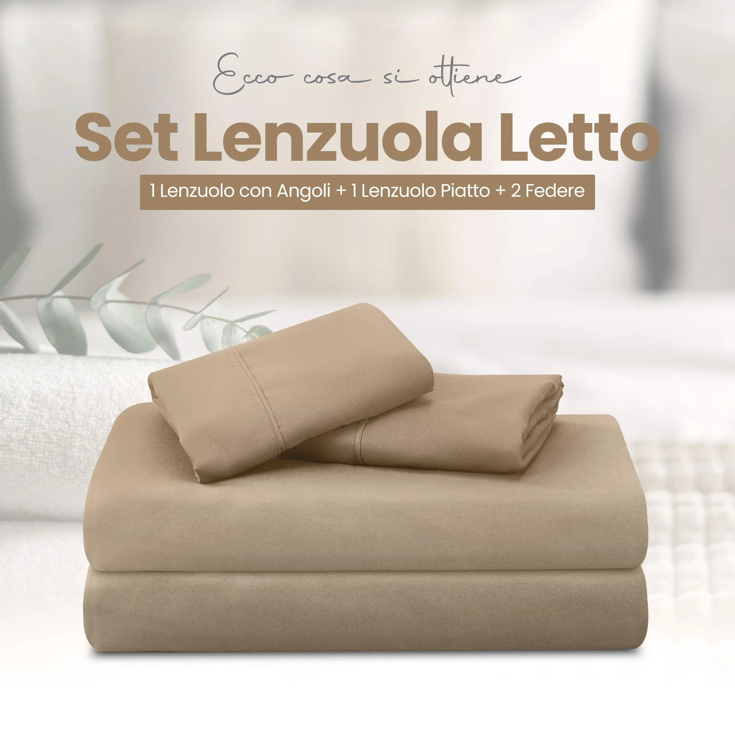 Utopia Bedding Set Lenzuola Letto 4 Pezzi, 150x200cm, Sabbia - immagine 3