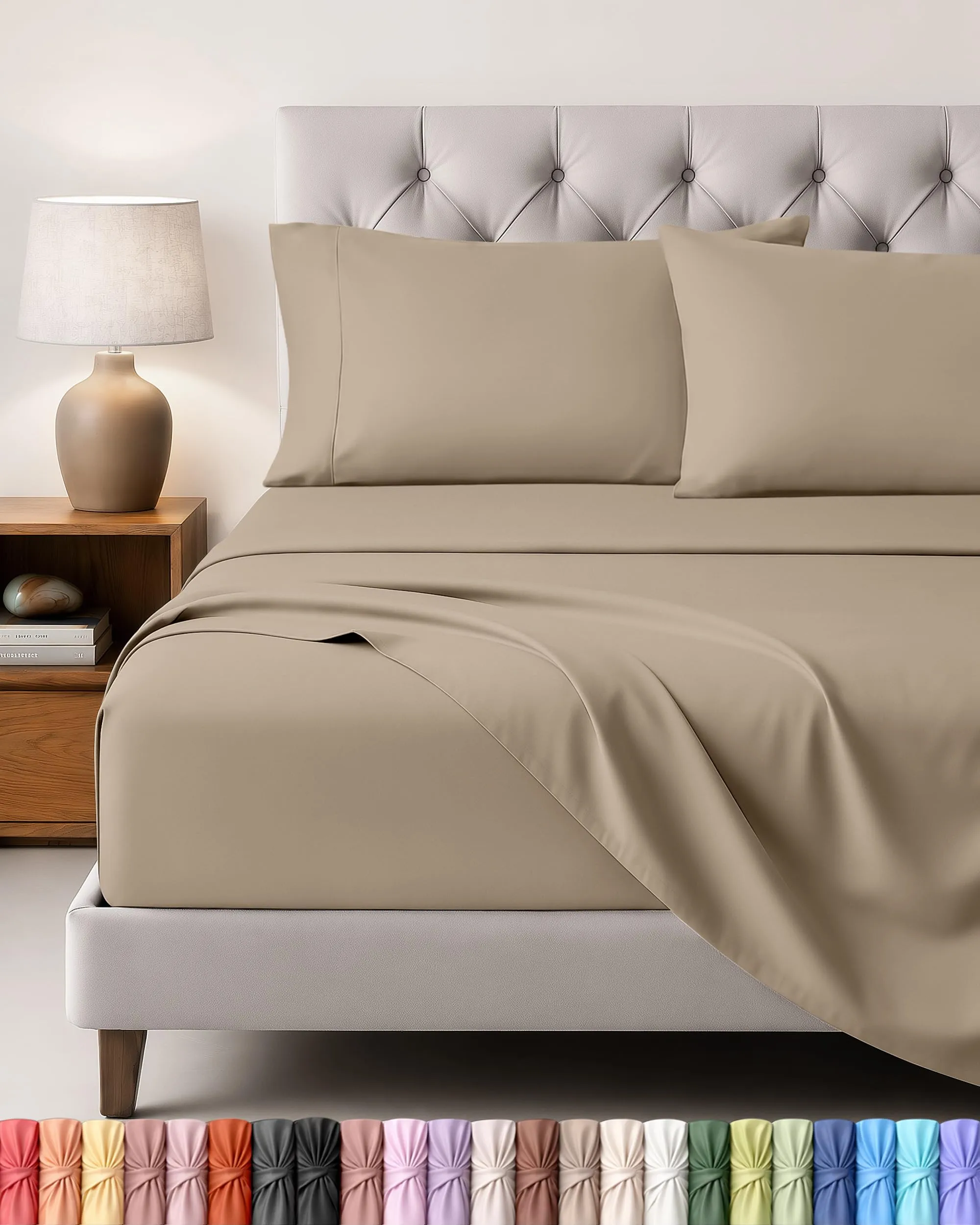 Utopia Bedding Set Lenzuola Letto 4 Pezzi, 180x200cm, Sabbia - immagine 1