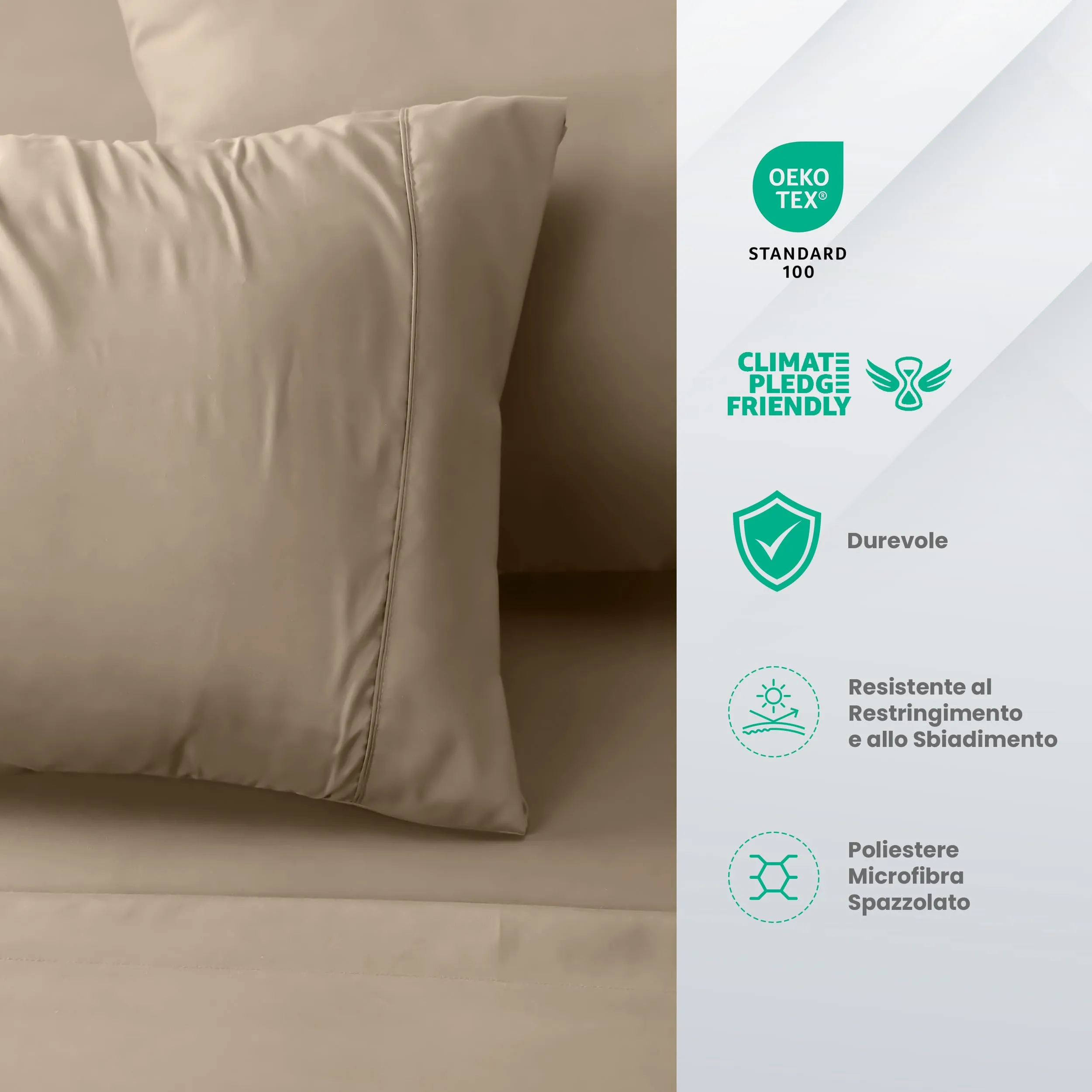 Utopia Bedding Set Lenzuola Letto 4 Pezzi, 180x200cm, Sabbia - immagine 4