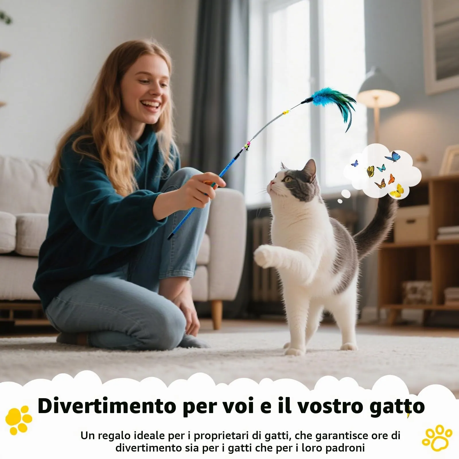 Aidiyapet Giocattolo per Gatti con Piuma, Bacchetta e Campanellino, 6 Pack - immagine 5