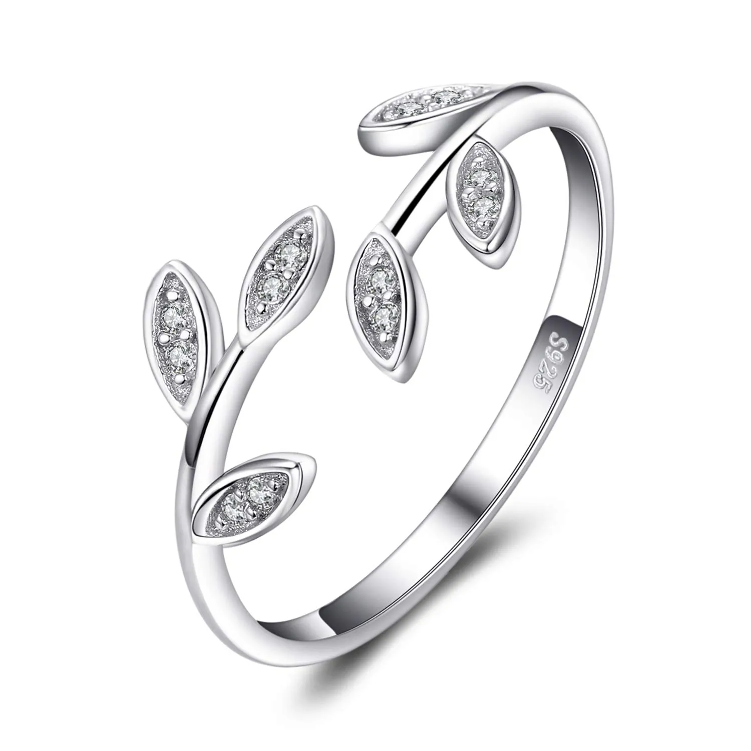 JewelryPalace Anello Donna Argento 925 Foglia di Olivo Regolabile con Zirconi - immagine 1