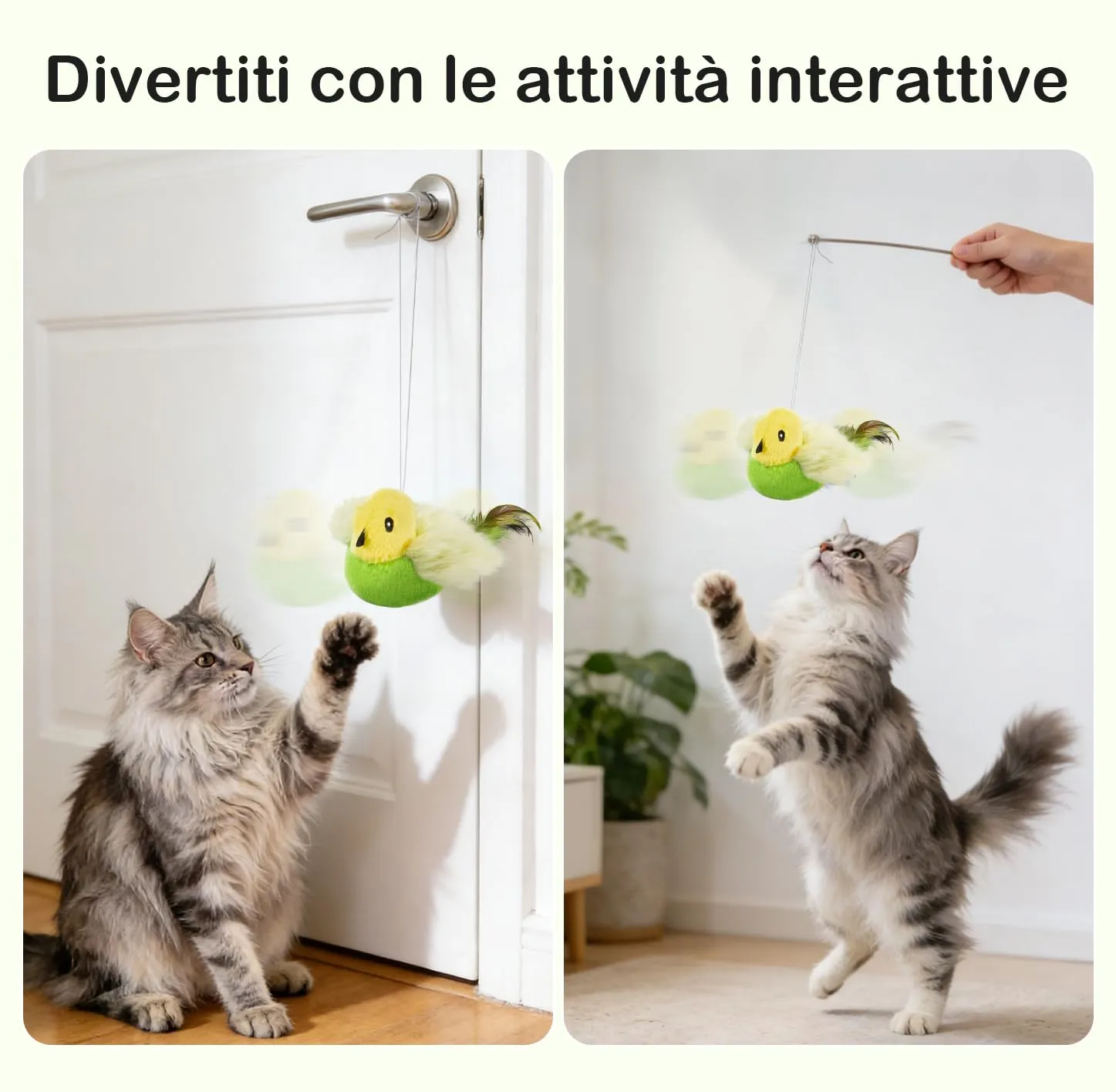 Migipaws Giocattolo Elettrico Interattivo per Gatti a Forma di Uccello con Erba Gatta, Ricaricabile (Verde) - immagine 2