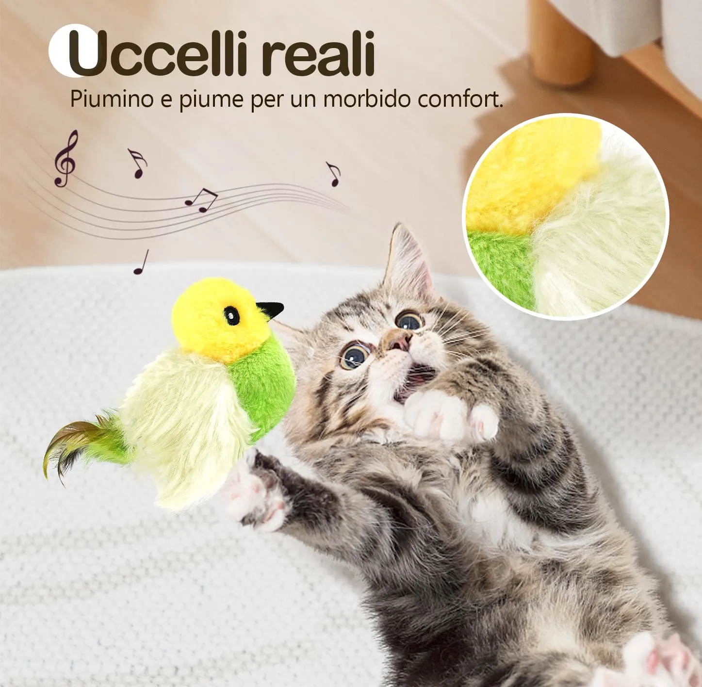 Migipaws Giocattolo Elettrico Interattivo per Gatti a Forma di Uccello con Erba Gatta, Ricaricabile (Verde) - immagine 5