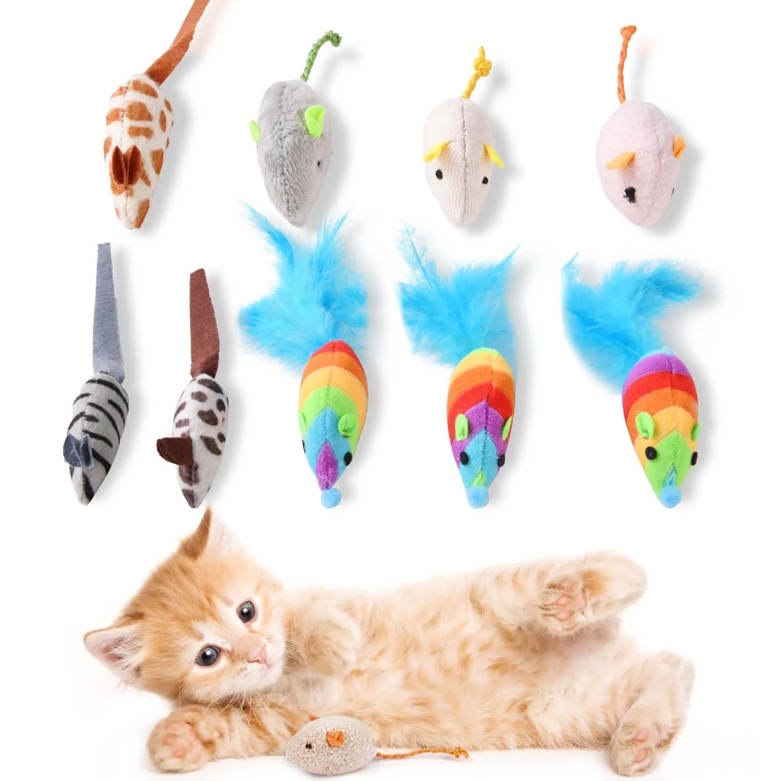 Adiwo Set di 9 Giocattoli per Gatti con Erba Gatta, Topolini in Peluche per Gioco e Cura Dentale - immagine 1