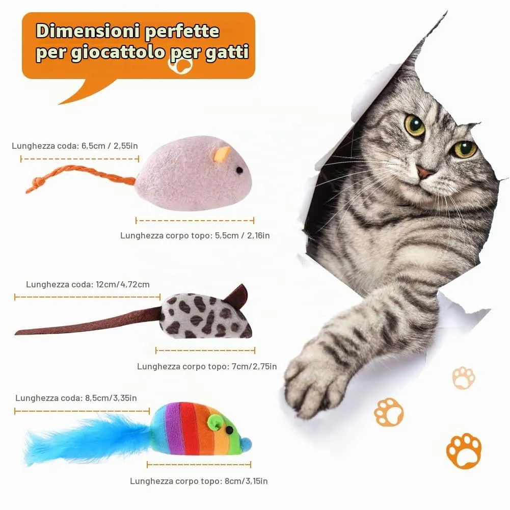 Adiwo Set di 9 Giocattoli per Gatti con Erba Gatta, Topolini in Peluche per Gioco e Cura Dentale - immagine 2