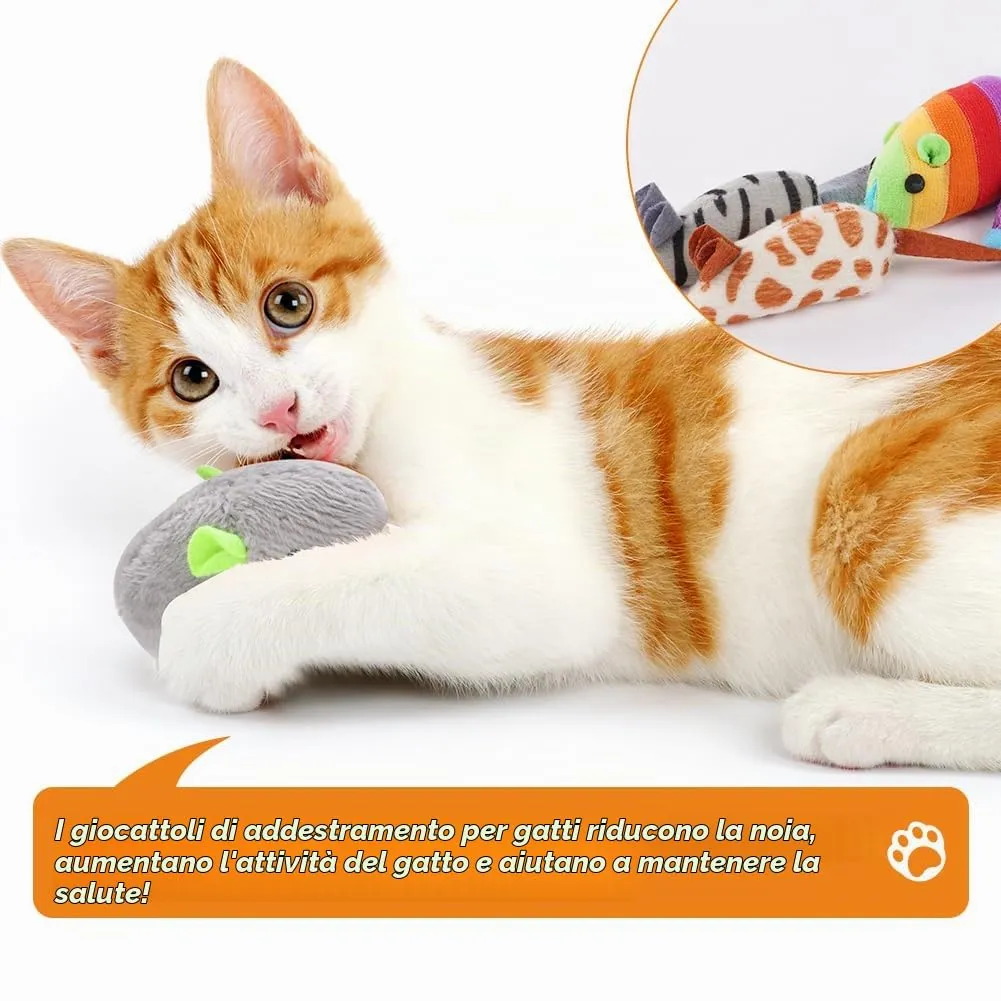 Adiwo Set di 9 Giocattoli per Gatti con Erba Gatta, Topolini in Peluche per Gioco e Cura Dentale - immagine 3