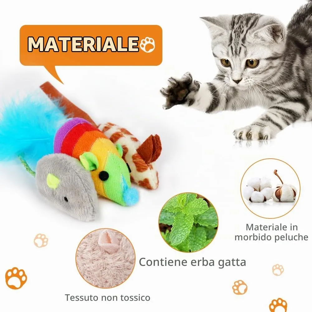 Adiwo Set di 9 Giocattoli per Gatti con Erba Gatta, Topolini in Peluche per Gioco e Cura Dentale - immagine 4