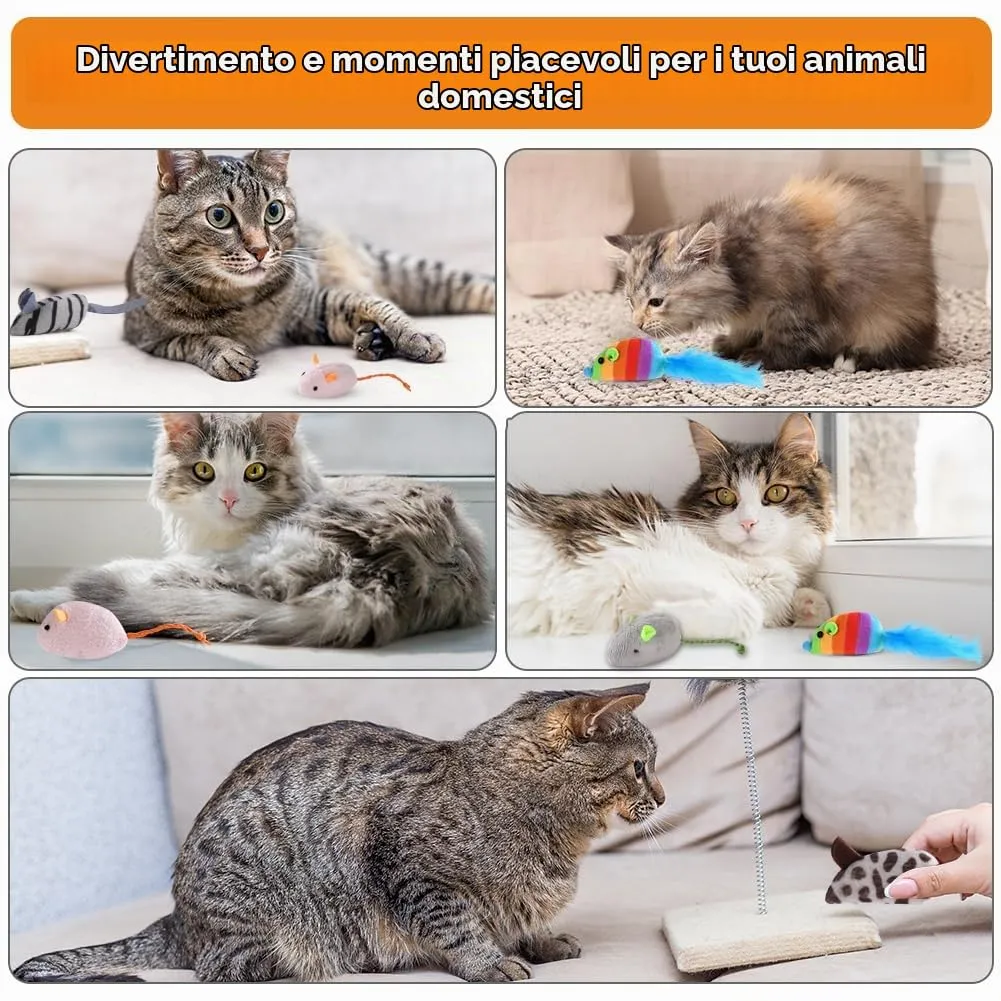Adiwo Set di 9 Giocattoli per Gatti con Erba Gatta, Topolini in Peluche per Gioco e Cura Dentale - immagine 6