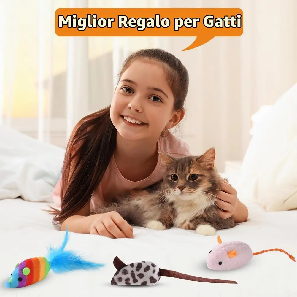 Adiwo Set di 9 Giocattoli per Gatti con Erba Gatta, Topolini in Peluche per Gioco e Cura Dentale - immagine 7