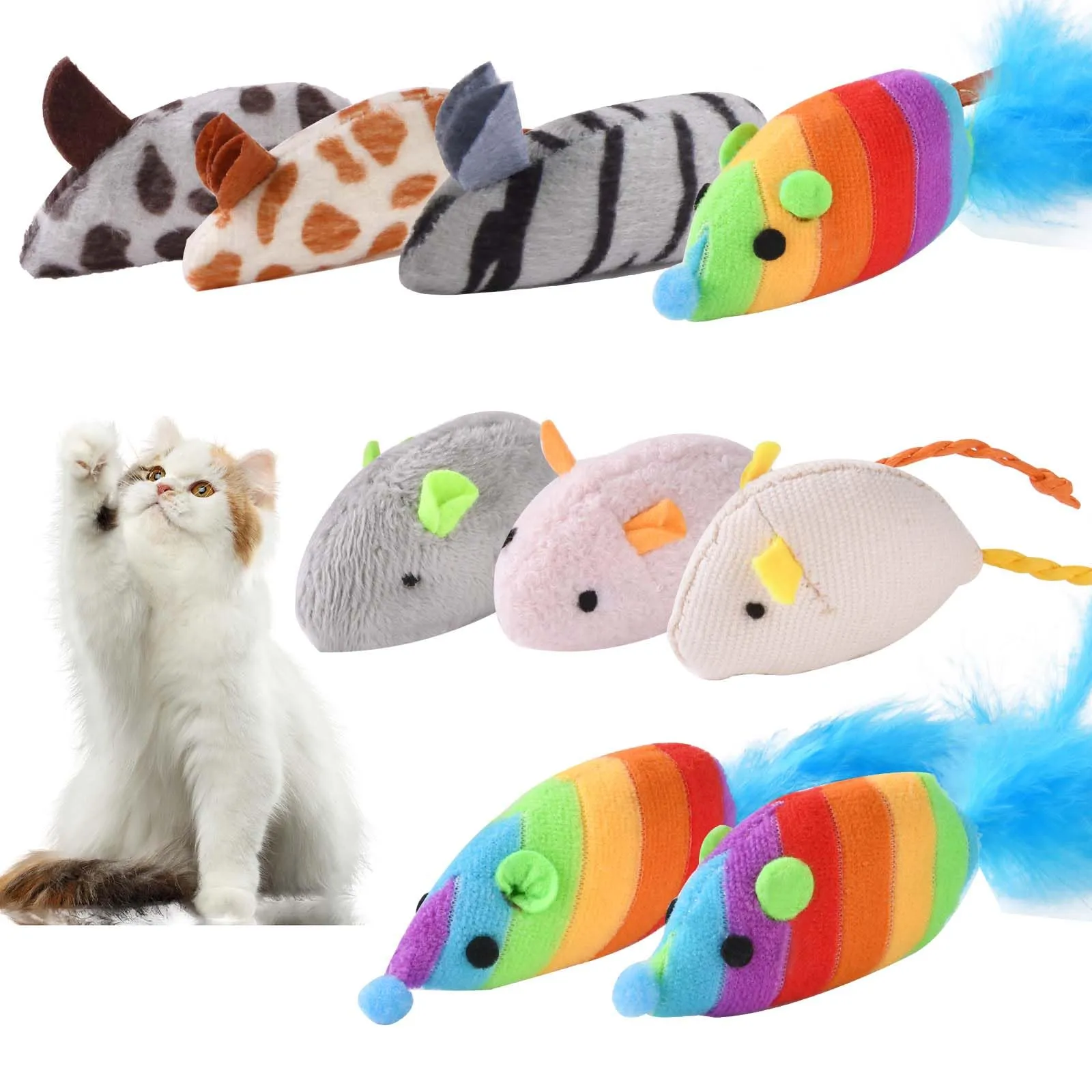 Adiwo Set di 9 Giocattoli per Gatti con Erba Gatta, Topolini in Peluche per Gioco e Cura Dentale - immagine 8