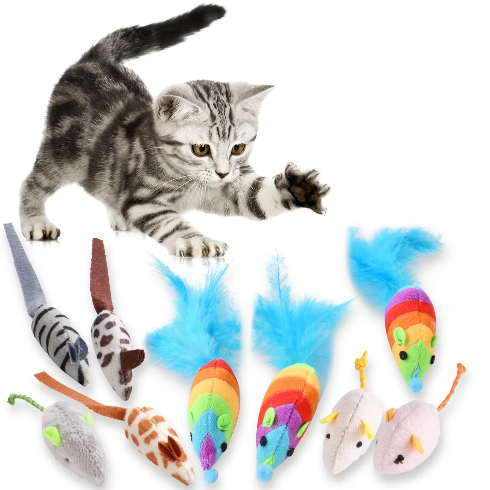 Adiwo Set di 9 Giocattoli per Gatti con Erba Gatta, Topolini in Peluche per Gioco e Cura Dentale - immagine 9