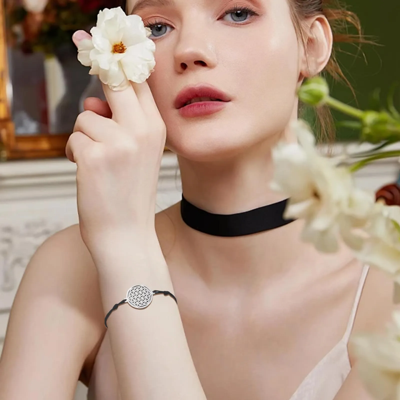 unift Bracciale Fiore della Vita in Acciaio Inossidabile Regolabile, Argento - immagine 2