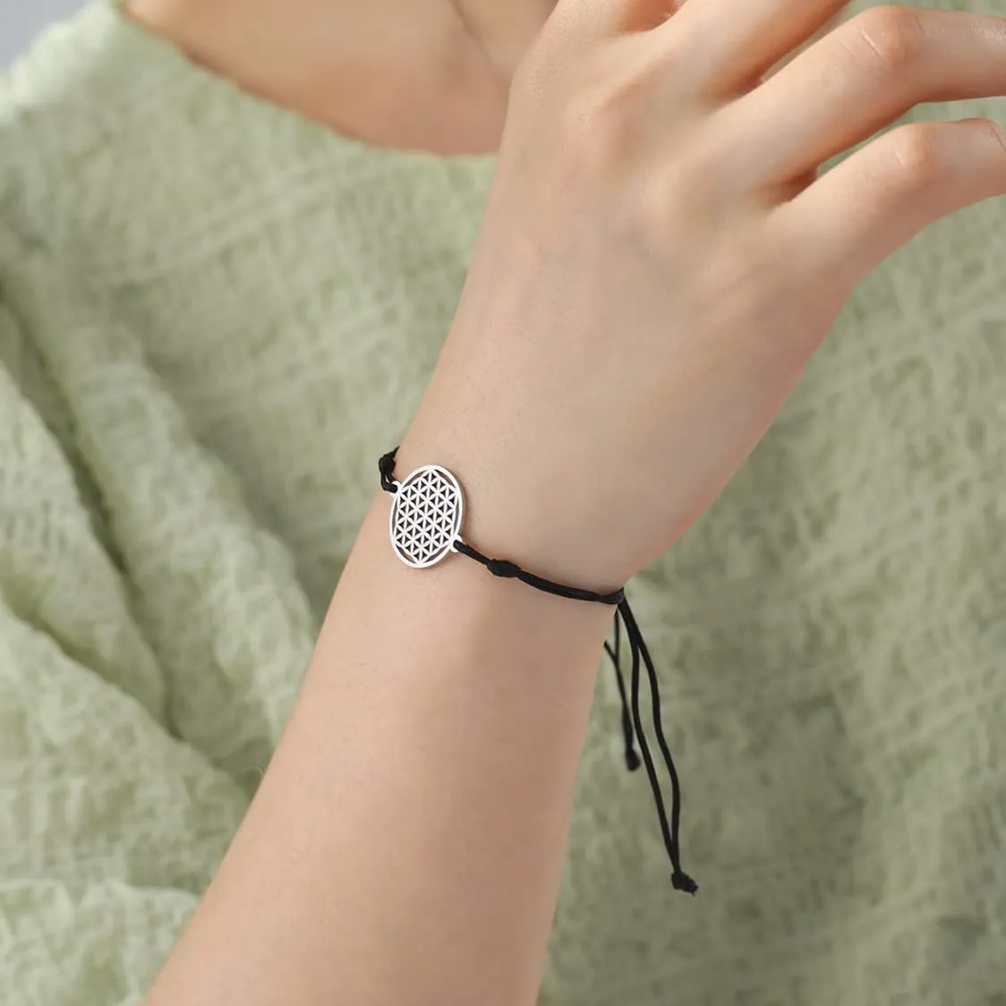 unift Bracciale Fiore della Vita in Acciaio Inossidabile Regolabile, Argento - immagine 3