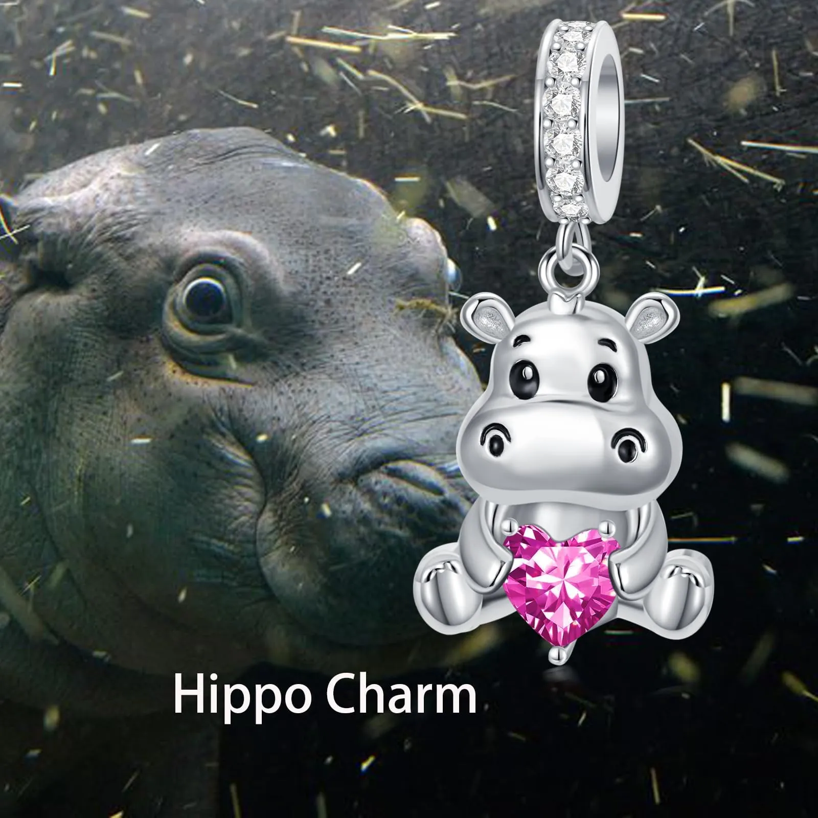 ROMANTICWORK Birthstone Hippo Charm in 925 Sterling Silver for Bracelets, Size B - immagine 2