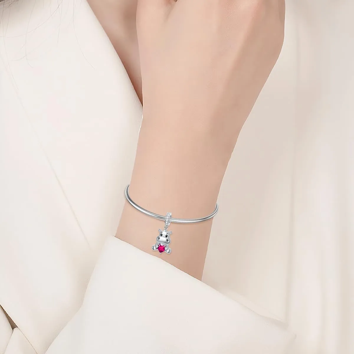 ROMANTICWORK Birthstone Hippo Charm, 925 Sterling Silver, Size B - immagine 2