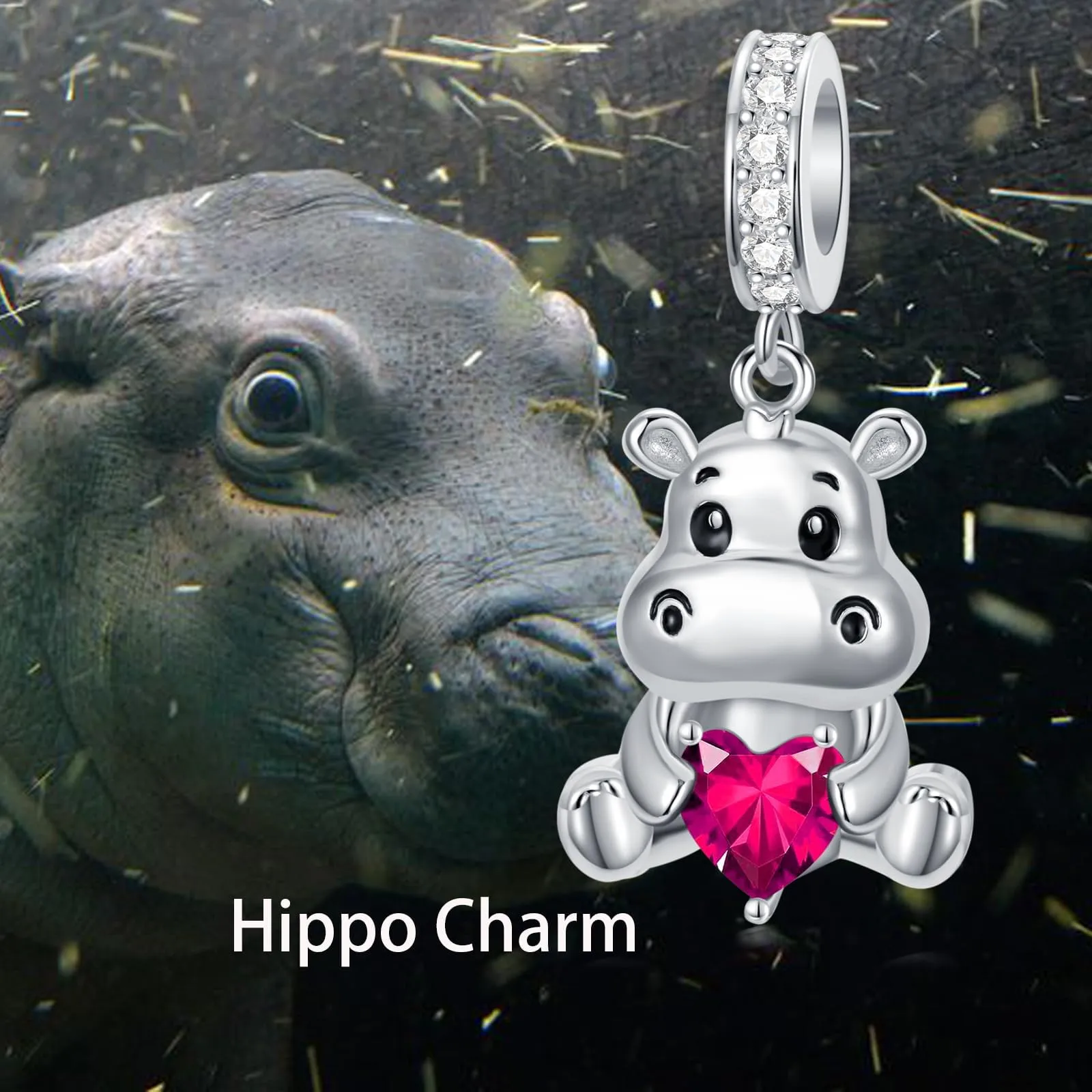 ROMANTICWORK Birthstone Hippo Charm, 925 Sterling Silver, Size B - immagine 3